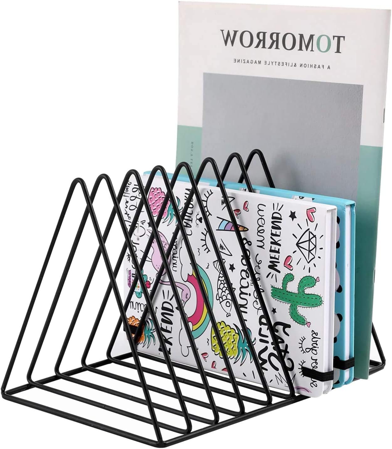 PENGKE File Organizer Triangle Iron Desktop Storage Book Rack Bookshelf Copper Magazine Newspaper Holder Art Desktop Organizer Rack,Gold Pack of 1