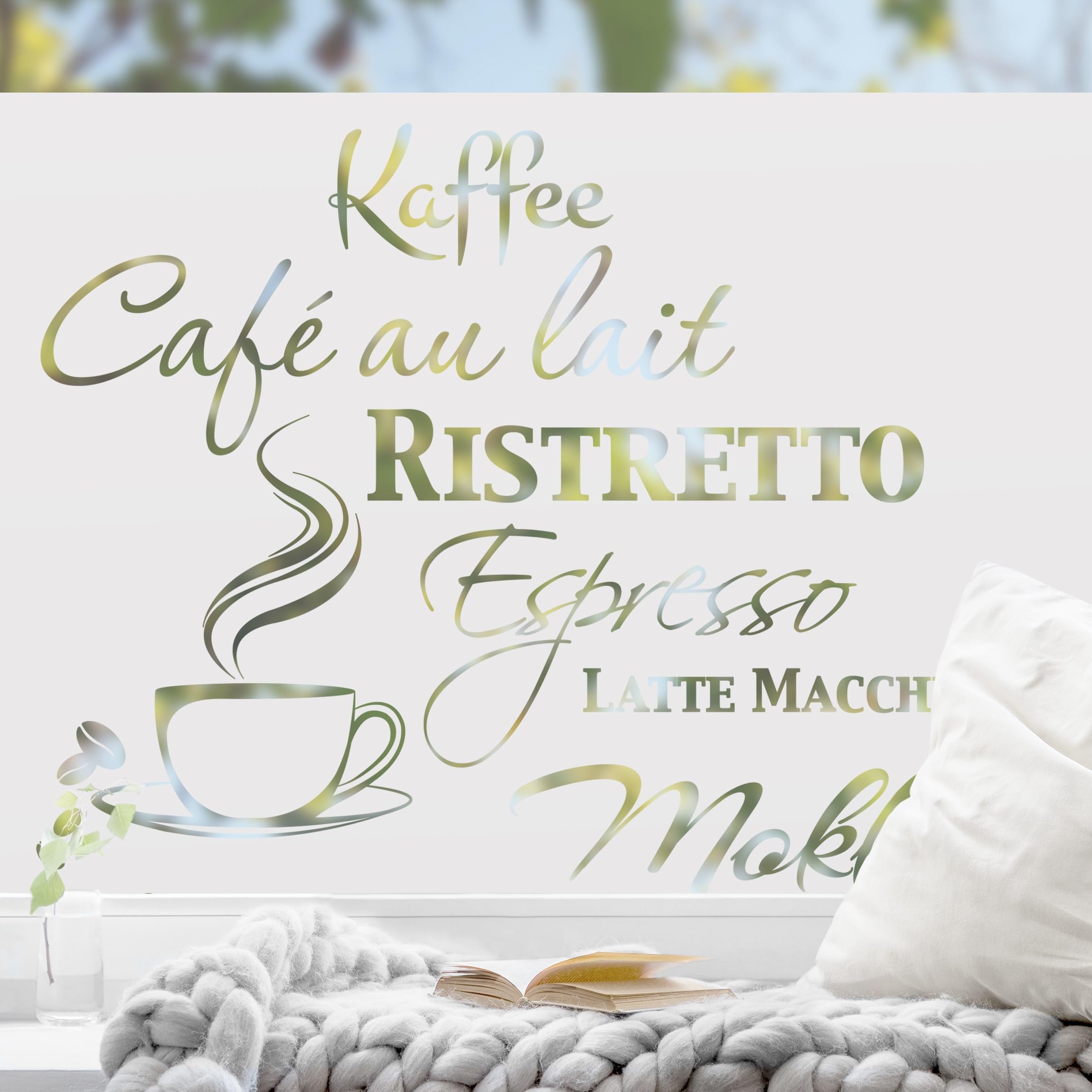 Fensterfolie statisch haftend Sprüche Sichtschutz Milchglas - Made in Germany - Kaffee Typo Blickdicht Scheibe Innen Küche Glas 1684 (80x80cm)