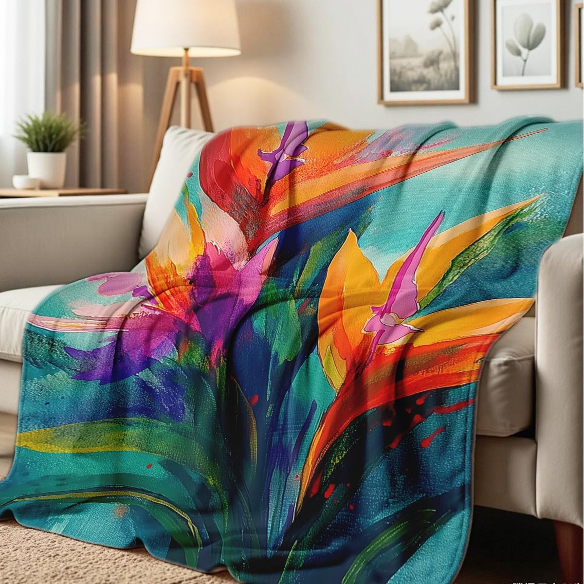 Paradise Throw Blanket Birds Tropical Flowers Print Throw Floral Flannel Blanket for Sofa Bed Couch Office Home Decor Nature Botanical Lovers Gifts (49"x59")