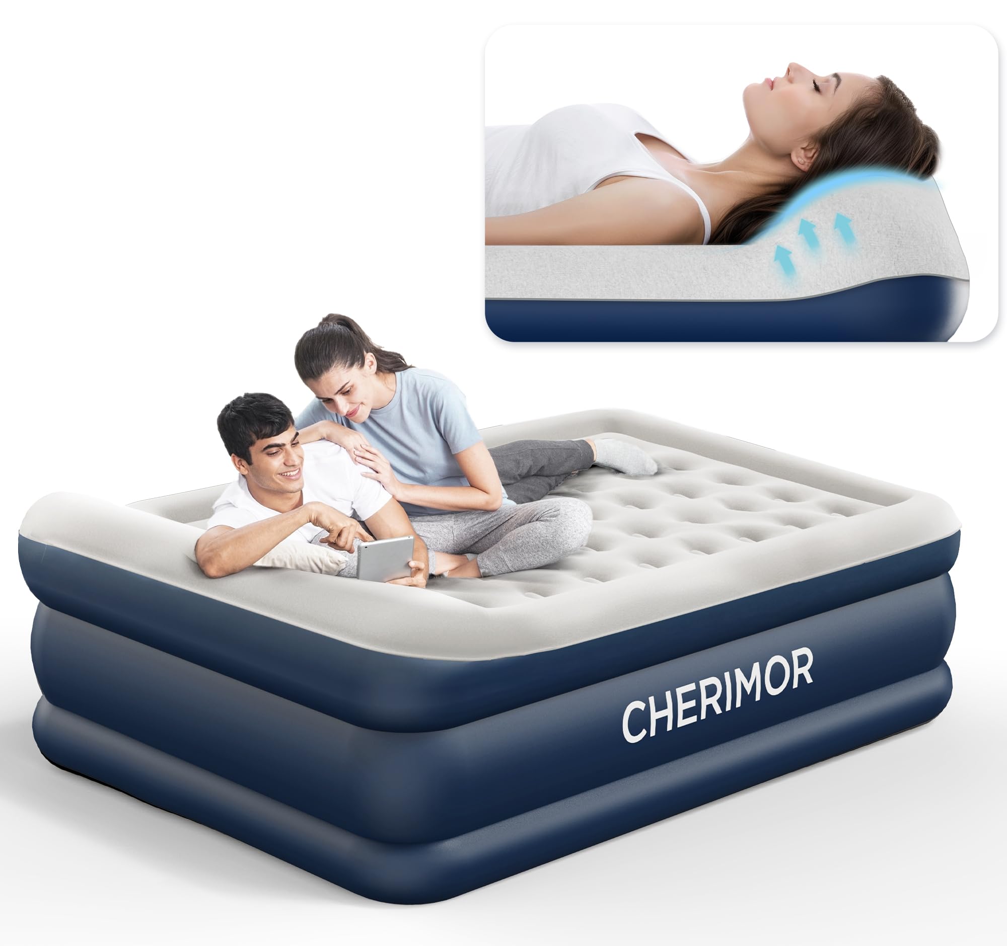 CHERIMOR Queen Air Mattress with Integrated Pillow Top