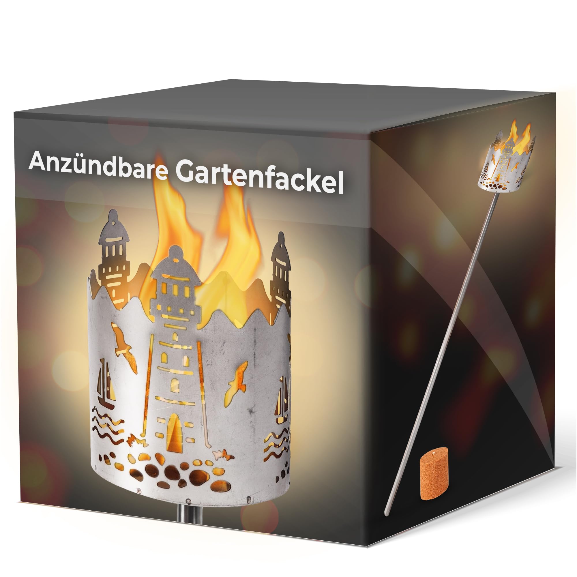 Antorcha de jardín para exterior, diseño de faro, 1 elemento combustible, virutas de madera con cera, antorcha de pelleta, columna de fuego, quemador de cera, lámpara de jardín