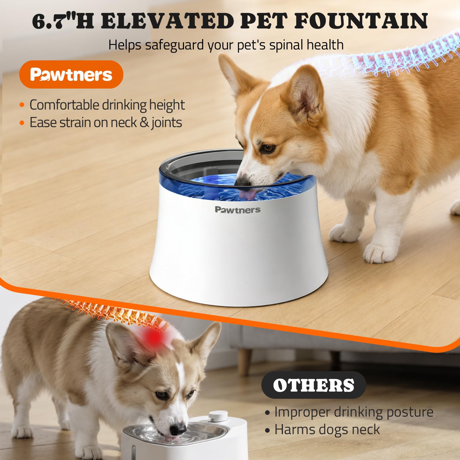 Pawtners Dog Water Fountain, 1 Gallon Dog Water Bowl Dispenser for Small Medium Large Cats, Automatic No Spill Dog Water Bowl with Vortex Filter, Deep Drinking Area and Quiet Pump - image 2