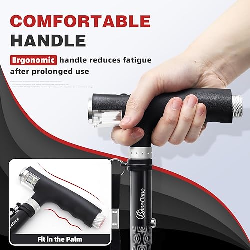 Miniatura 3 de Bastón para caminar BeneCane para mujeres, bastón plegable para hombres con dos luces LED, bastón cuádruple con base estable, bastón de caminar