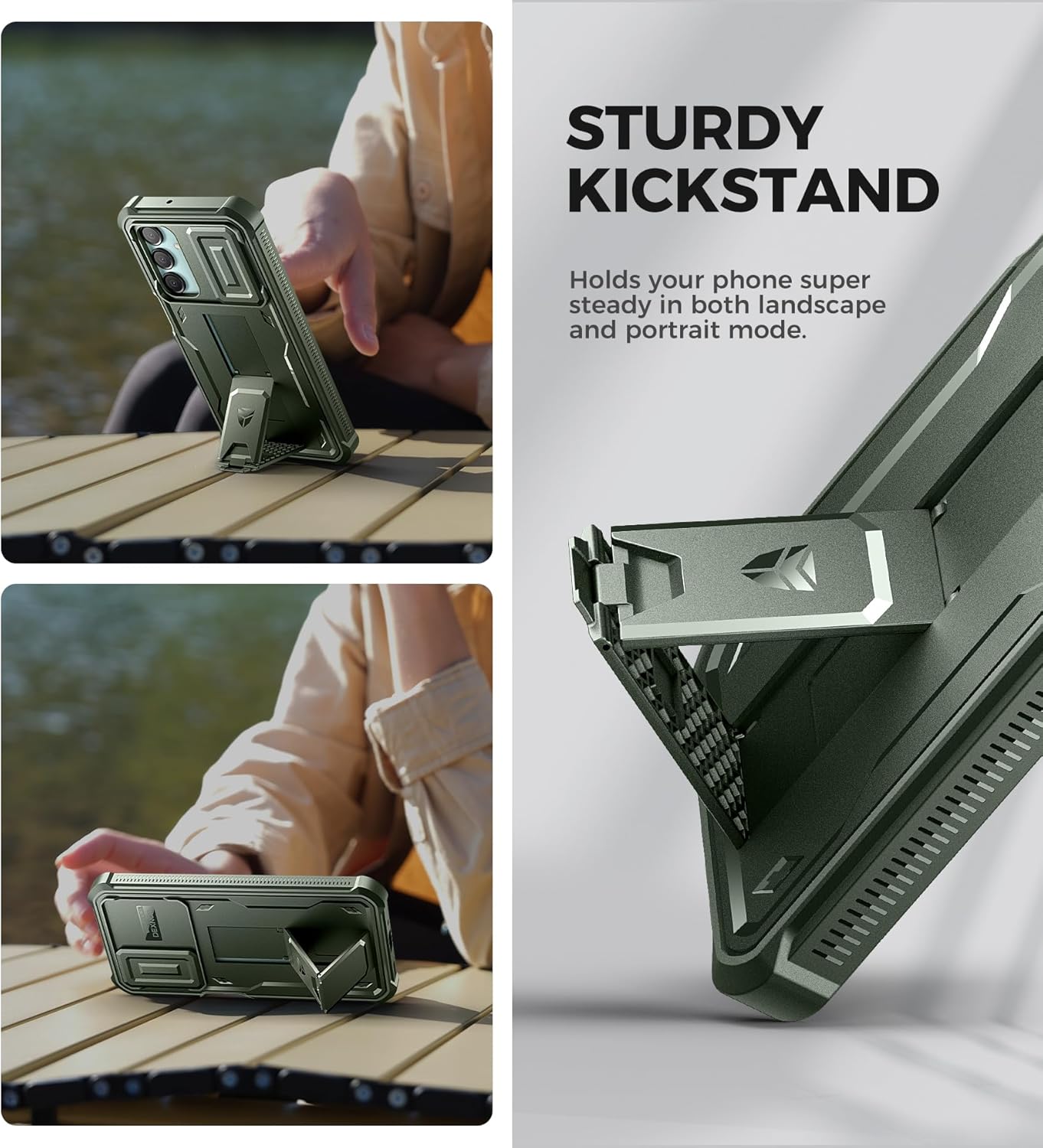 Dexnor for Samsung Galaxy A16-5G Phone Case, [2 Front Frame] [Built-in Magnetic Slide Camera Cover & Kickstand] Heavy Duty Protection Shockproof Case with Screen Protector, 6.7 inch Army Green