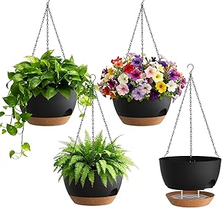 4 Pack 8 Inch Self Watering Hanging Planters for Indoor Outdoor Plants，H...