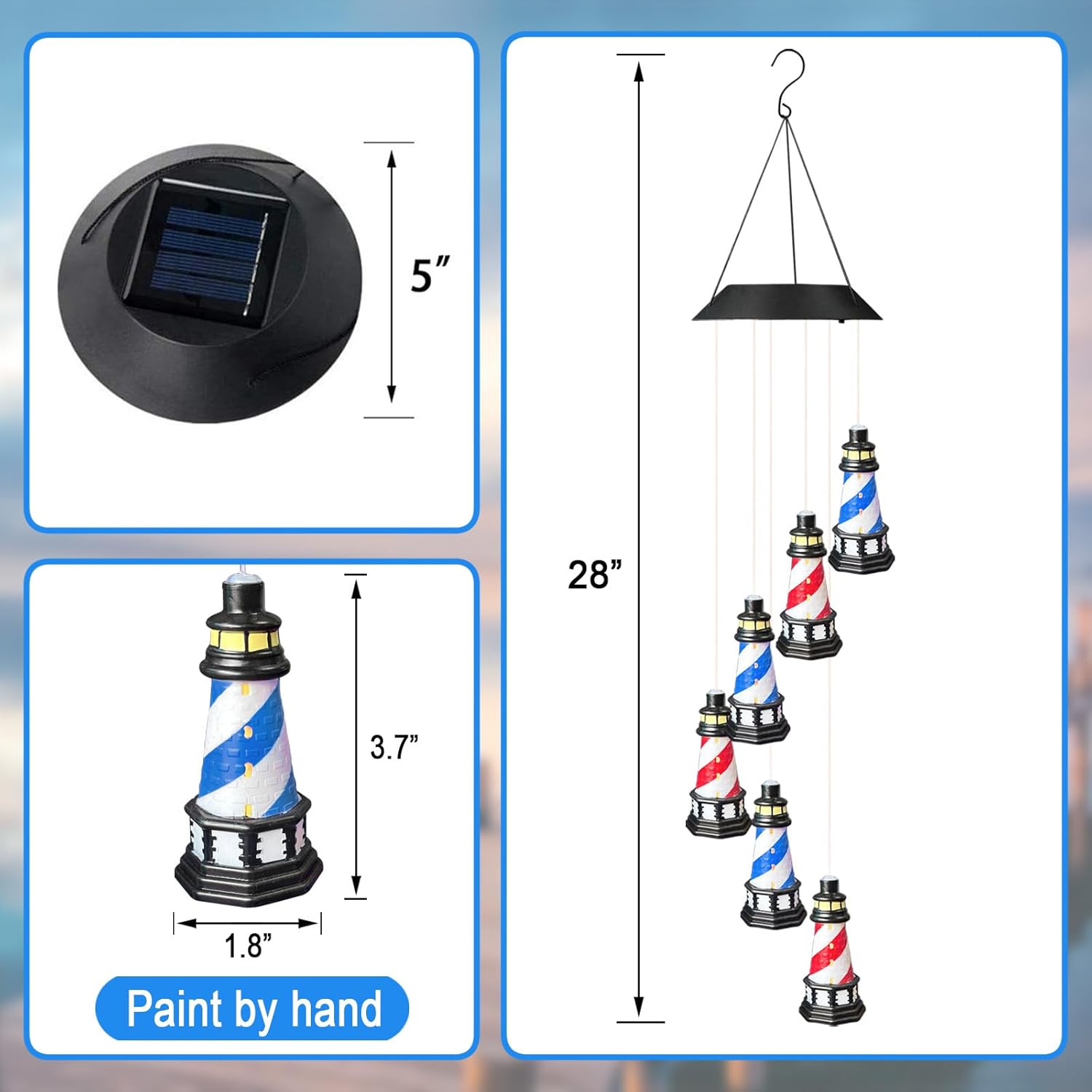 Solar Lighthouse Wind Chimes,YY Gardenia Hanging Lights Outdoor Garden Decoration,Lighthouse Gifts for Women,Yard,Outside,Porch,Patio