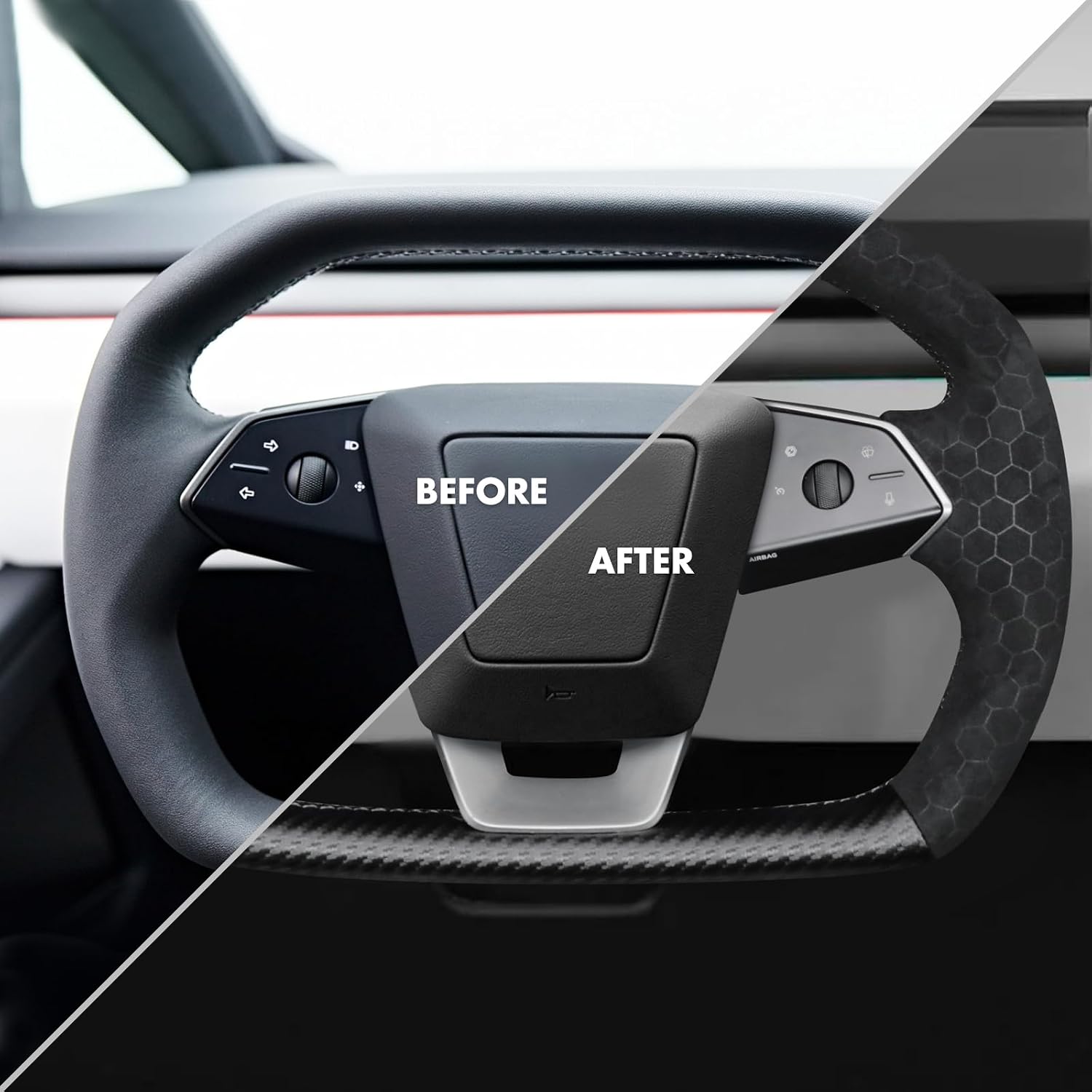 MEWANT Steering Wheel Cover Fit for Tesla Cybertruck 2023 2024 2025 Accessories of Genuine Leather & Suede Steering Wheel Wrap