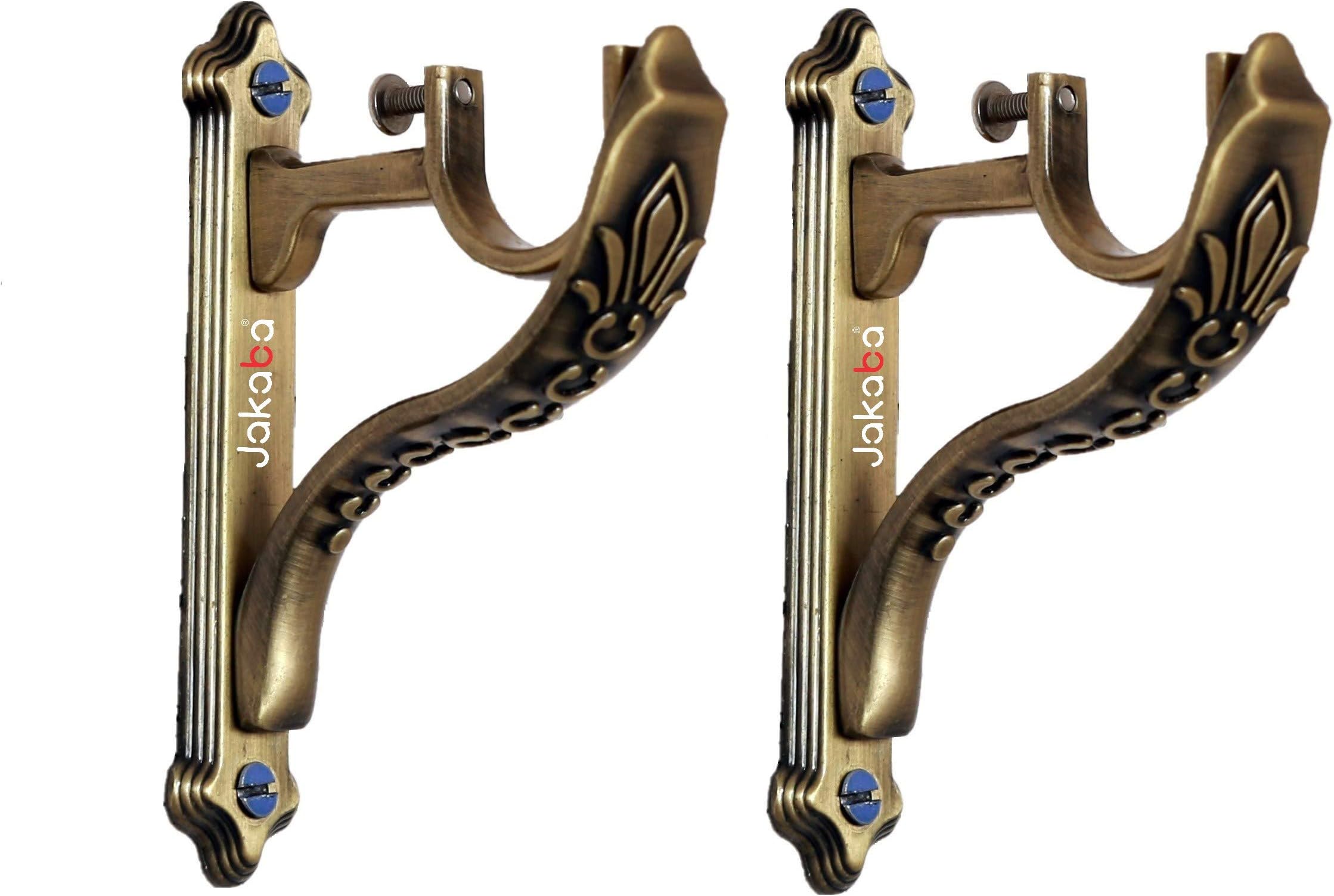 JAKABA Zinc Antique Brass Designer Heavy Supports (for Single Rod 1 Inch) - 1 Pair (2 Pcs) : Curtain Brackets/Holders - JKBATQSUP-JAGUAR-01