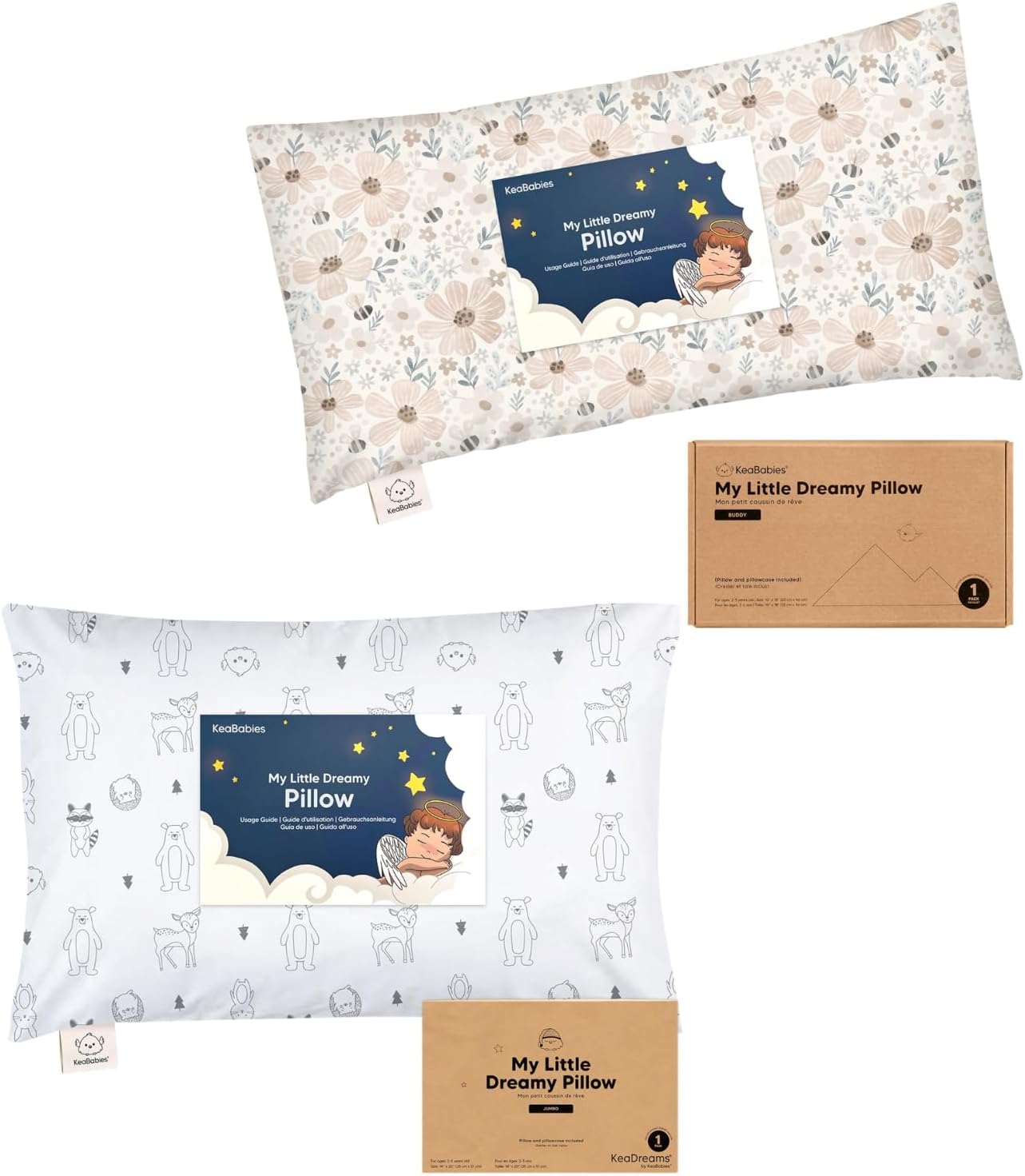 KeaBabies Buddy Toddler Pillow with Pillowcase 10x18 and 14x20 - Soft Cotton Toddler Pillows for Sleeping, Kids Pillows