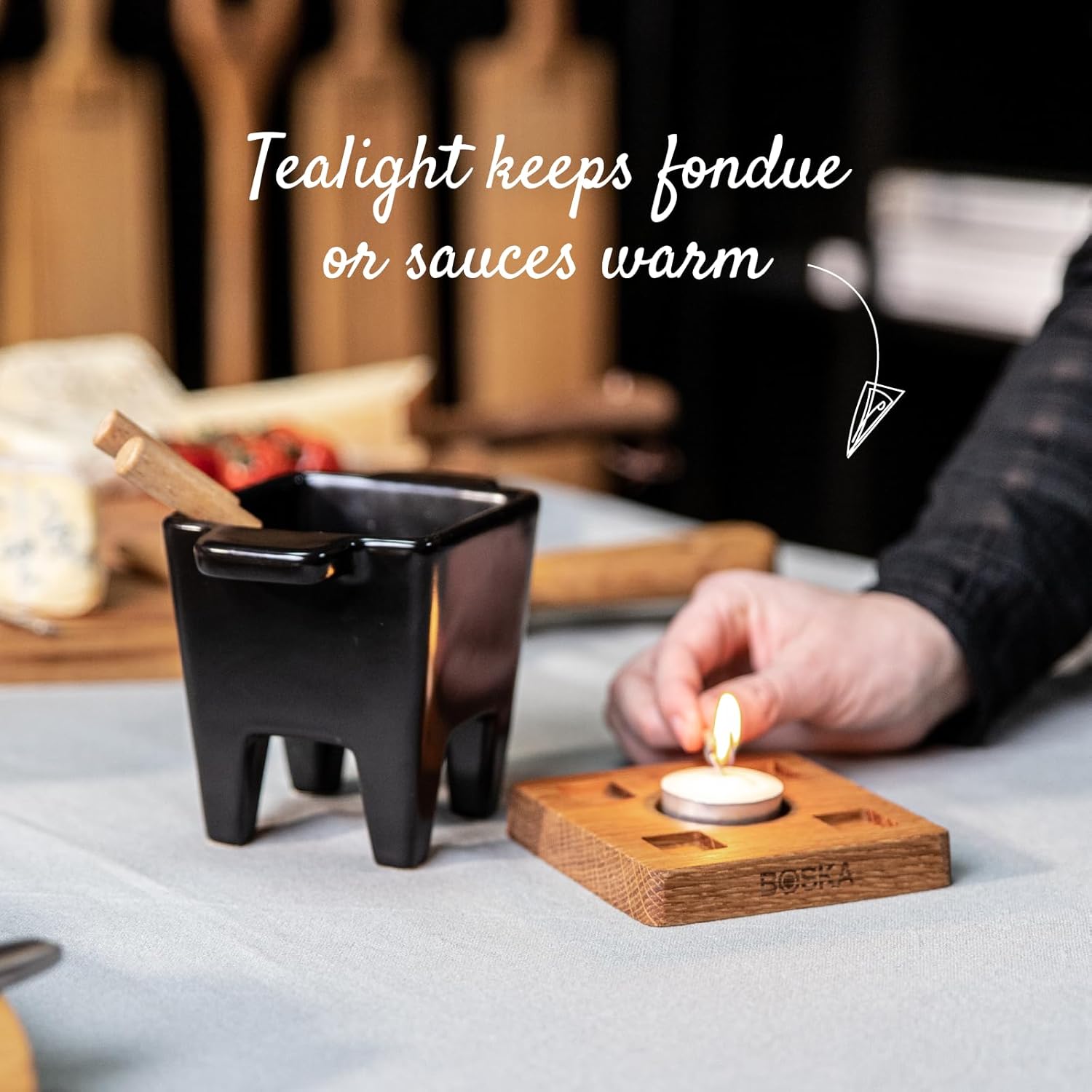 Boska Tealight Tapas Fondue Set - Best for Cheese or Chocolate - Microwave Safe Ceramic Hot Pot Chocolate Fountain Snack - Wedding Registry Items Small Kitchen Appliances - 200 mL Pro Collection - Image 5
