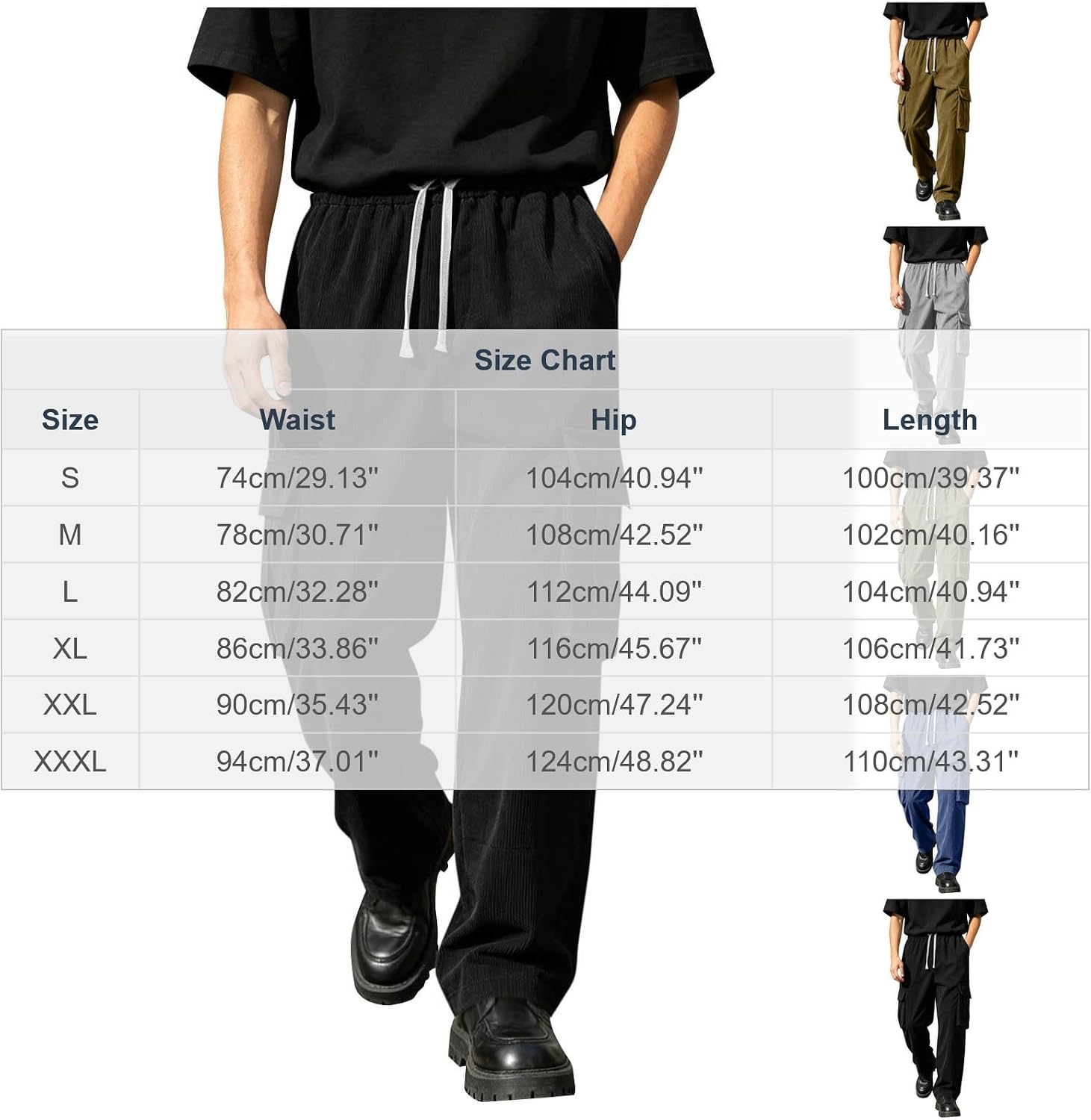 Men's Cargo Corduroy Sweatpants Elastic Waist Wide Leg Sweatpant | Baggy Drawstring Waist Loose Streewear Hip Hop Trousers Open Bottom Lounge Sweat Pants Casual Sports Pant with Pockets