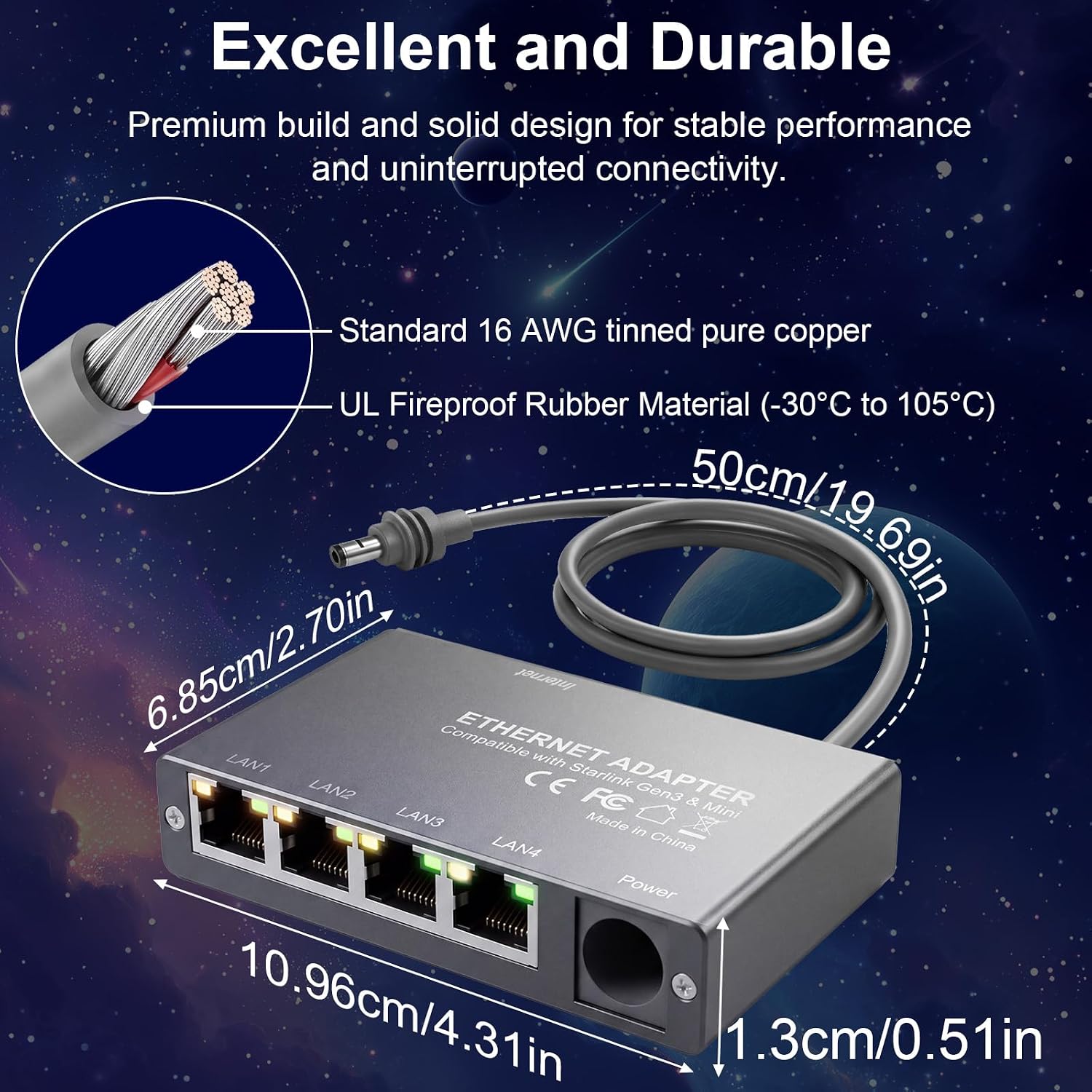 Ethernet Adapter for Starlink Gen3/Mini, 4 Port RJ45 GbE Network Splitter