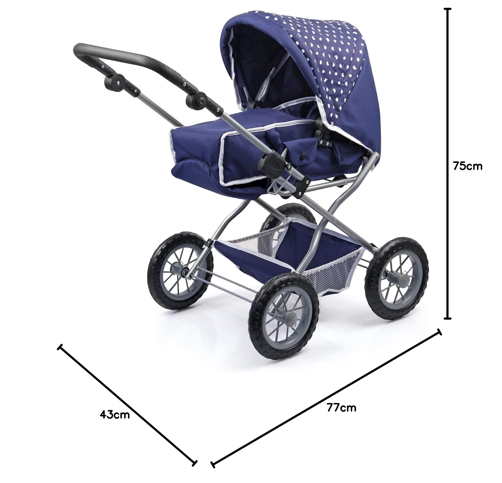 Bayer Design 15051AB Puppenwagen Grande mit Tasche, Puppenbett, Puppentrage, Puppenzubehör, höhenverstellbarer Griff, herausnehmbare Tragetasche