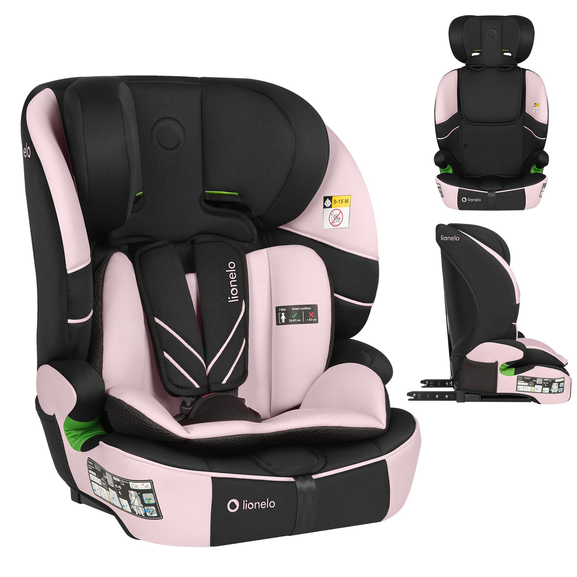 LIONELO LEVI FIX I-SIZE Dziecięcy Fotelik Samochodowy 76-150 cm do 36 kg, Grupa 1 2 3, Ochrona Boczna, 10 stopni Regulacji Zagłówka, Montaż ISOFIX i pas Top Tether, R129 i-Size