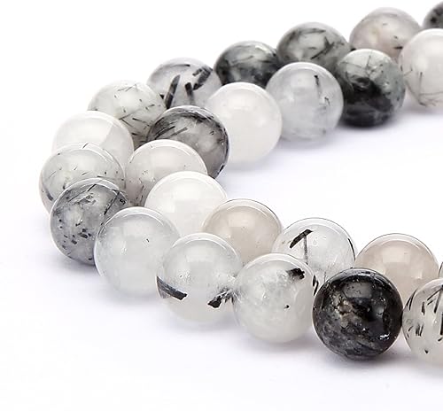 Adabele GY17-8 - 2 hebras de piedras preciosas curativas rutilladas de cuarzo negro natural de 0.315 pulgadas (88 a 94 unidades en total) para