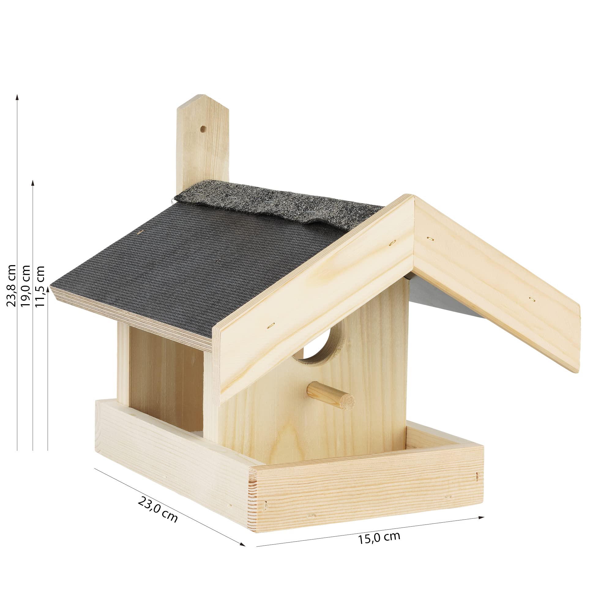 Vogelhaus für Vogelfutter mit Veranda für den Garten – „Made in Germany“ mit positivem sozialen Beitrag