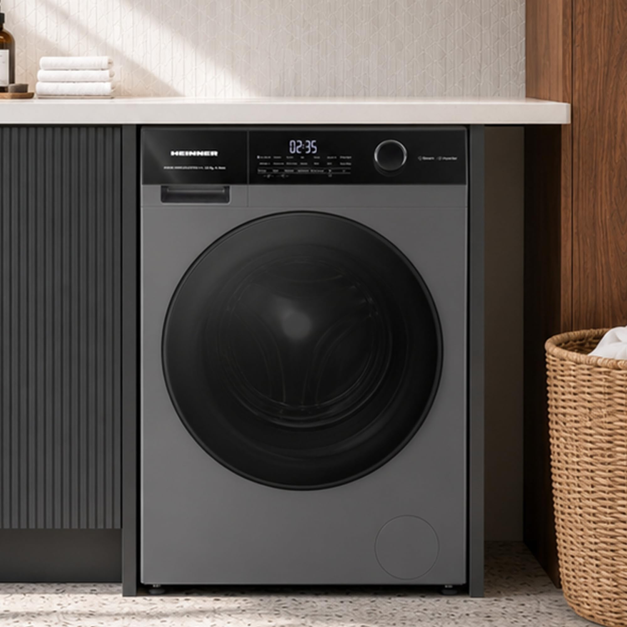 HWM-HMK1014IVTA+++ – Waschmaschine 10 kg, 1400 U/min, Inverter-Motor, 15 Programme, Touch-Display, Energieeffizienzklasse A, Grau Titan, 5 Jahre Garantie (Anthrazit, 10 KG)