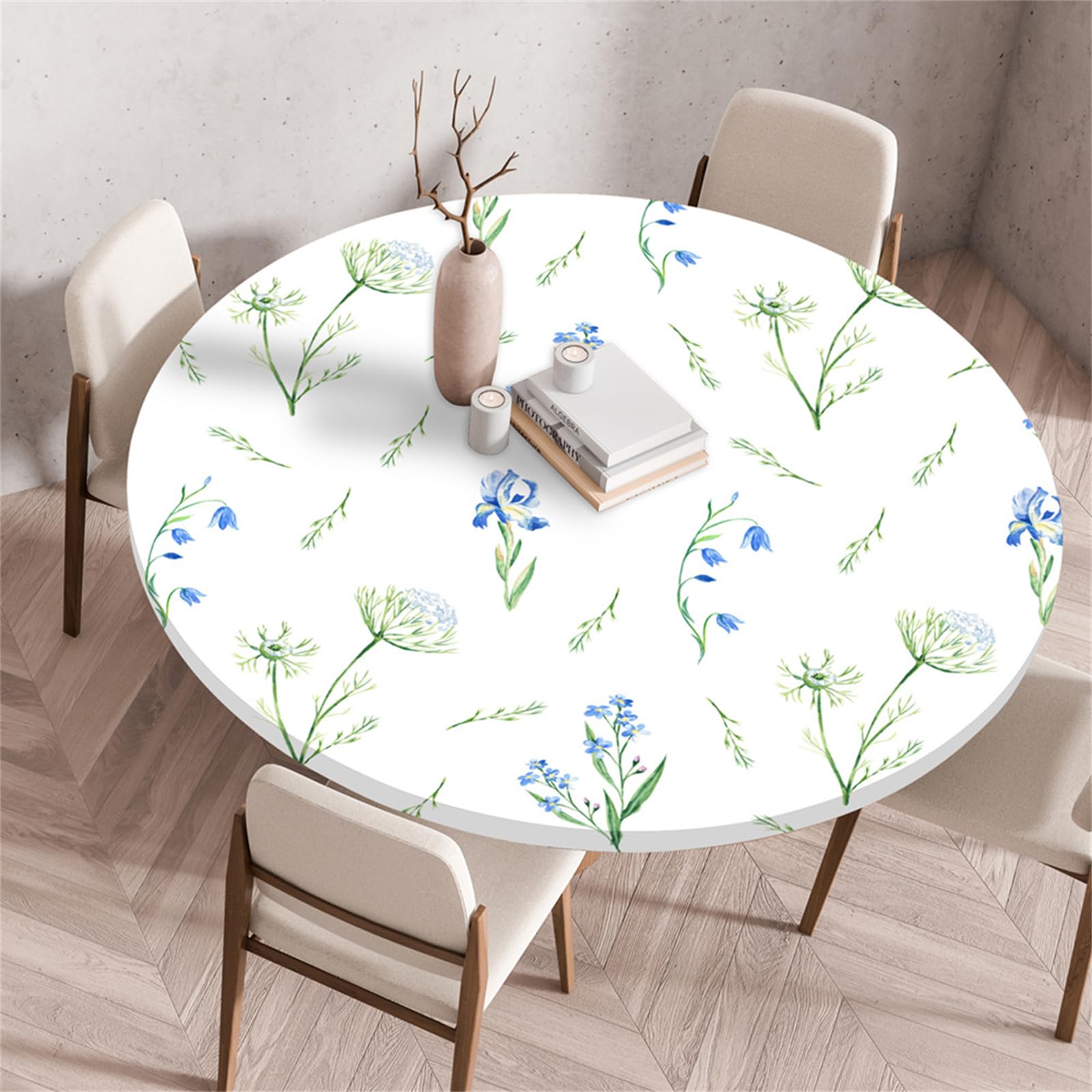 Muiuou Round Tablecloth, Flower Printing Reusable Wipeable Waterproof Oil-Proof Elastic Edged Circle Tablecloth, Fitted Kitchen Restaurant Picnic Home Decoration (Diameter 80cm,Style 10)