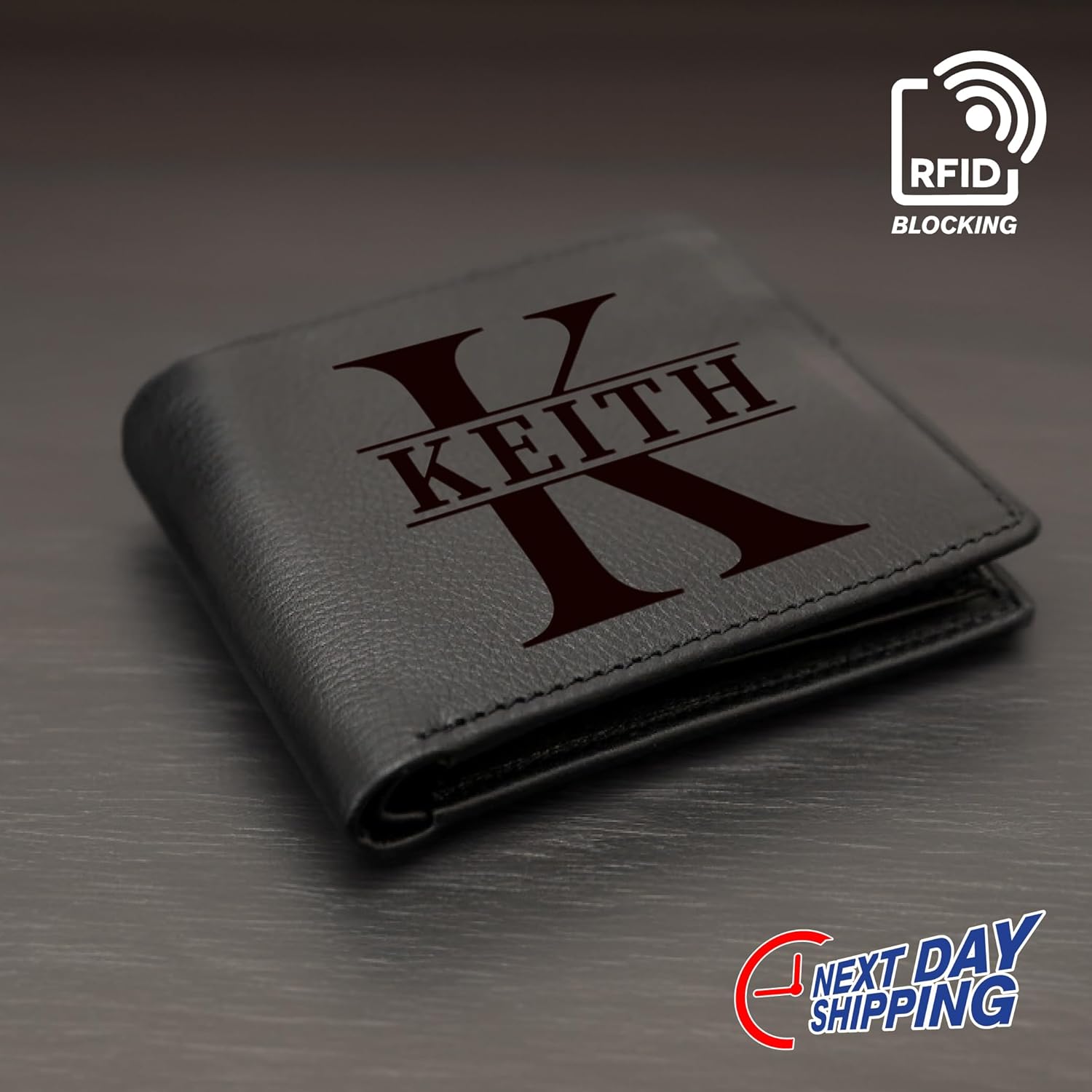 Personalized Leather Wallet for Men – Custom Engraved Name or Initial Monogram – RFID Blocking Bifold Wallet – Slim Front Pocket Card Holder – Custom Gift for Dad, Husband, Boyfriend, or Groomsmen - Image 8