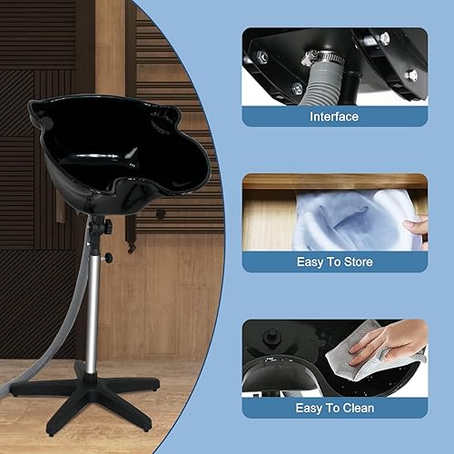 Miniatura 8 de Tazón de tratamiento con altura ajustable para el cabello con manguera de drenaje, color negro