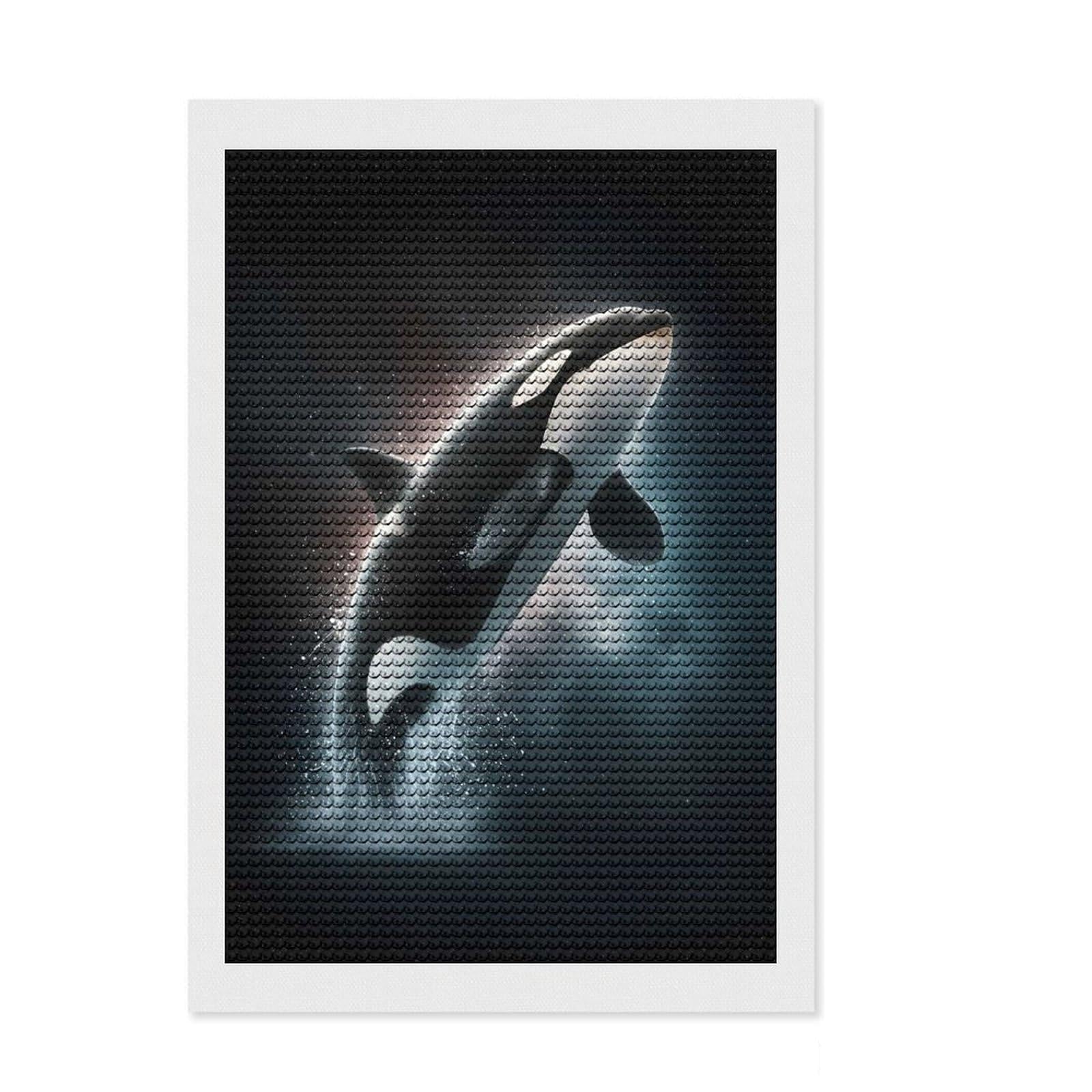 Junmoney Leaping Orca in Starry Night Diamond Art Canvas 8"x12", Birthday Gift, for Family Craft Time, with Tool Kit, Cosy Home Accent, Full Kit Included
