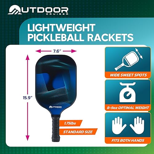 Miniatura 3 de Outdoor Cruiser Pickleball Paddle Set  Aprobado por USAPA, palas de fibra de vidrio de primera calidad con agarre ligero que absorbe los golpes,