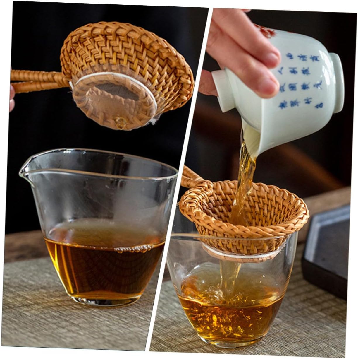 Mesh Strainer Rattan Woven Tea Filter with Handle Handheld Tea Strainer for Loose Leaf Kitchen Gadget for Use Smooth Edges Creative Design image 4