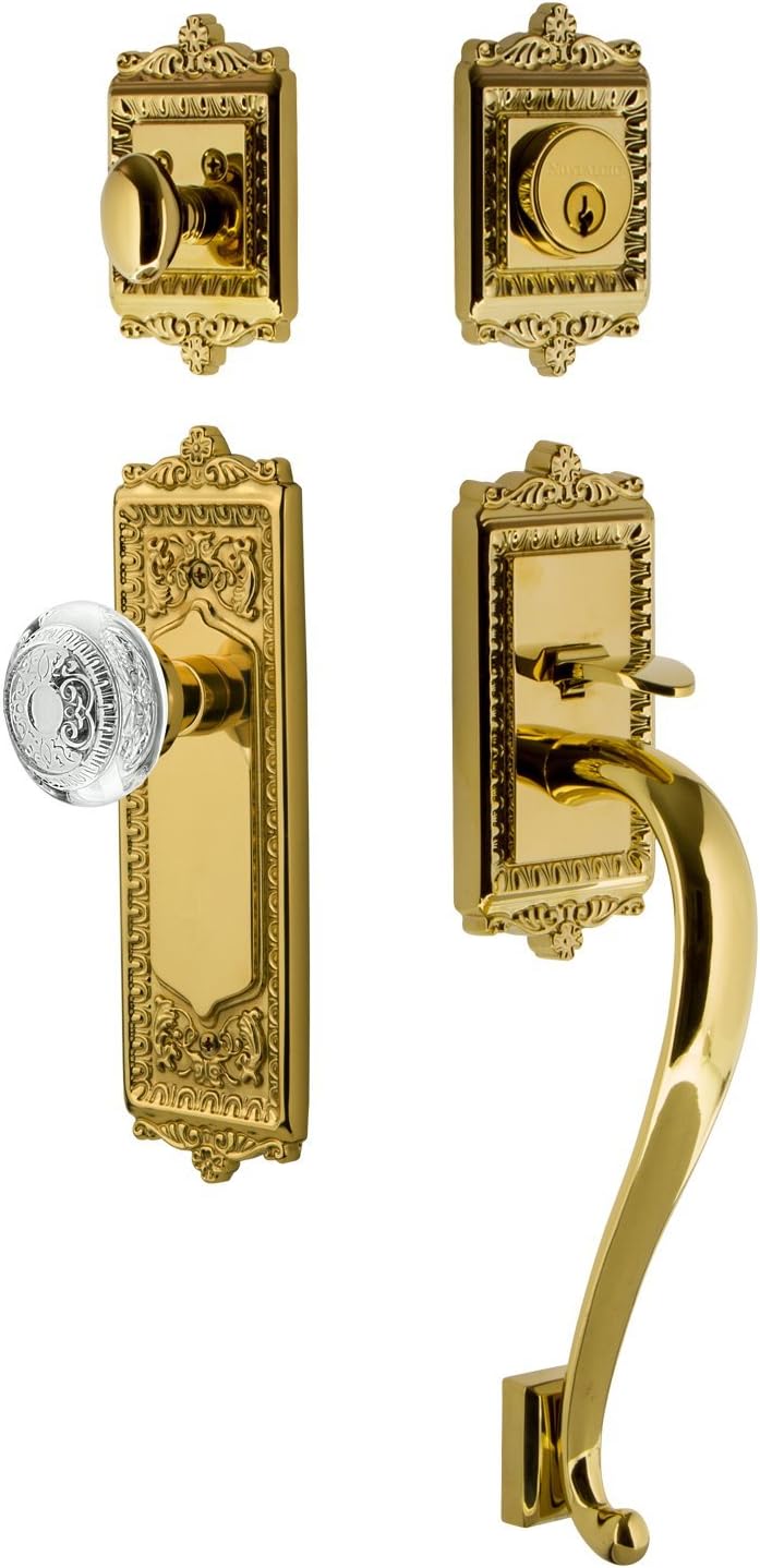 Nostalgic Warehouse 755604 Egg & Dart Plate S Grip Entry Set Crystal Egg & Dart Knob, Timeless Bronze, 2.375"