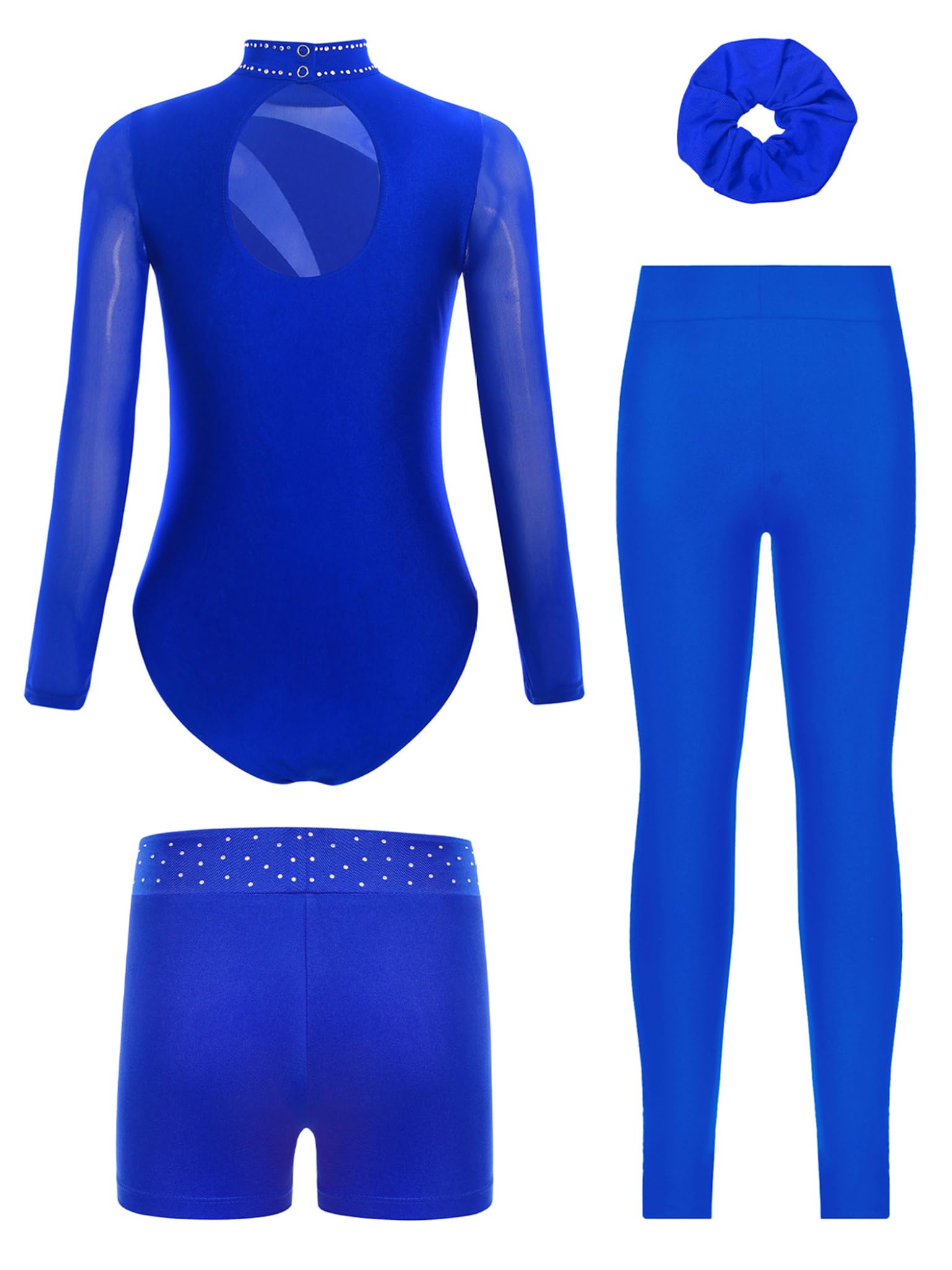 Piezas Traje Gimnasia Niñas Con Brillo Traje Entrenamiento Camiseta Manga Larga Patinaje Artístico Mono Baile Azul 15-16 años