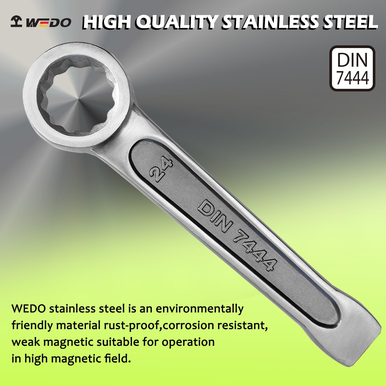 WEDO Clé à oeil à frapper,Diamètre 38mm,Clé à œil avec Fabriqué en acier inoxydable,Longue 215mm,Résistant à la Rouille,Clé à œil à 12 points,résistante à la corrosion