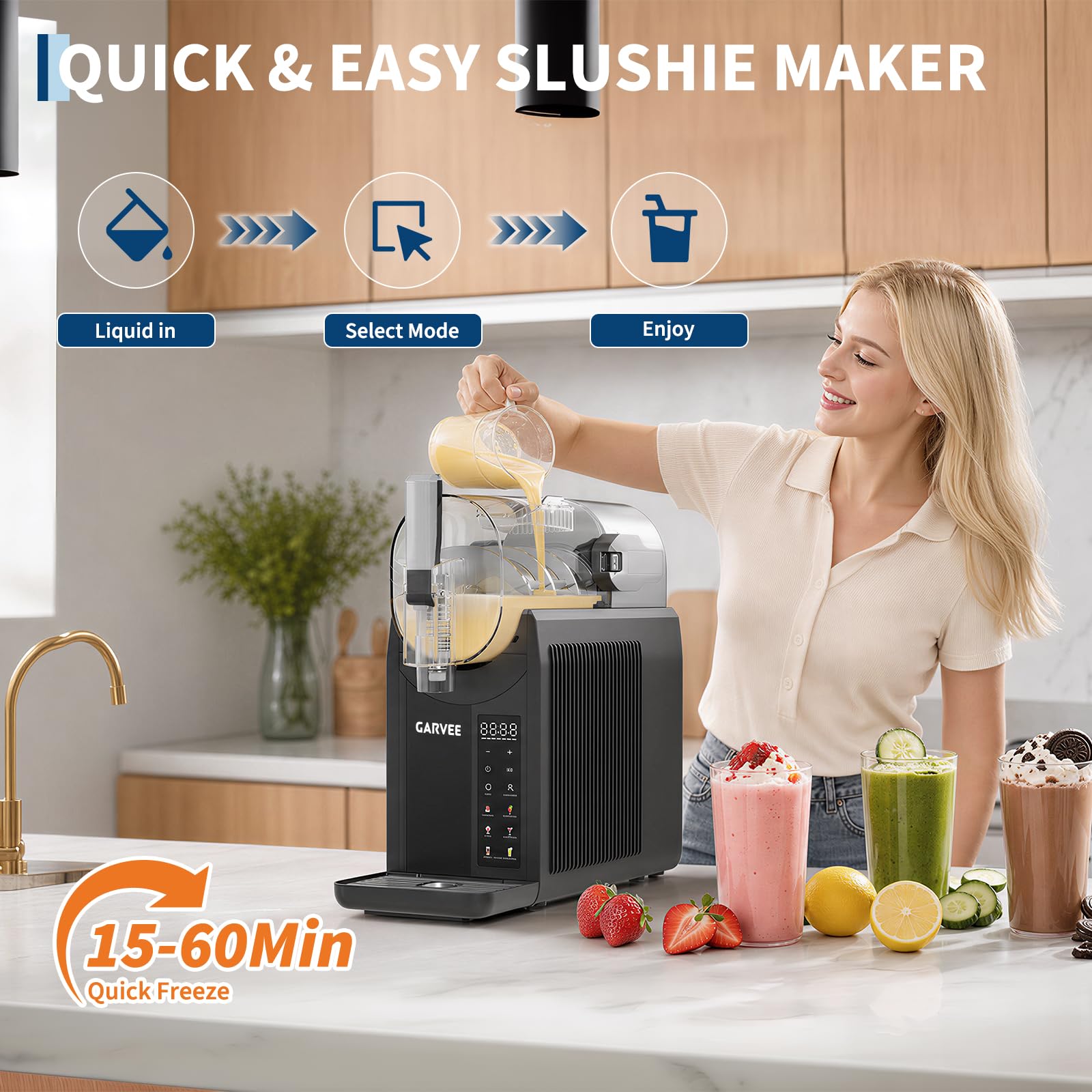 Slush Maschine, 6-in-1 Slush Ice Maker,2 l, 7 Smarten Programma, Softeismaschine Für Zuhause, Automatische Reinigung, Eismaschine Slush Für Slushie, Milchshake, Frappé, Wein, Cocktail Maschine,Schwarz