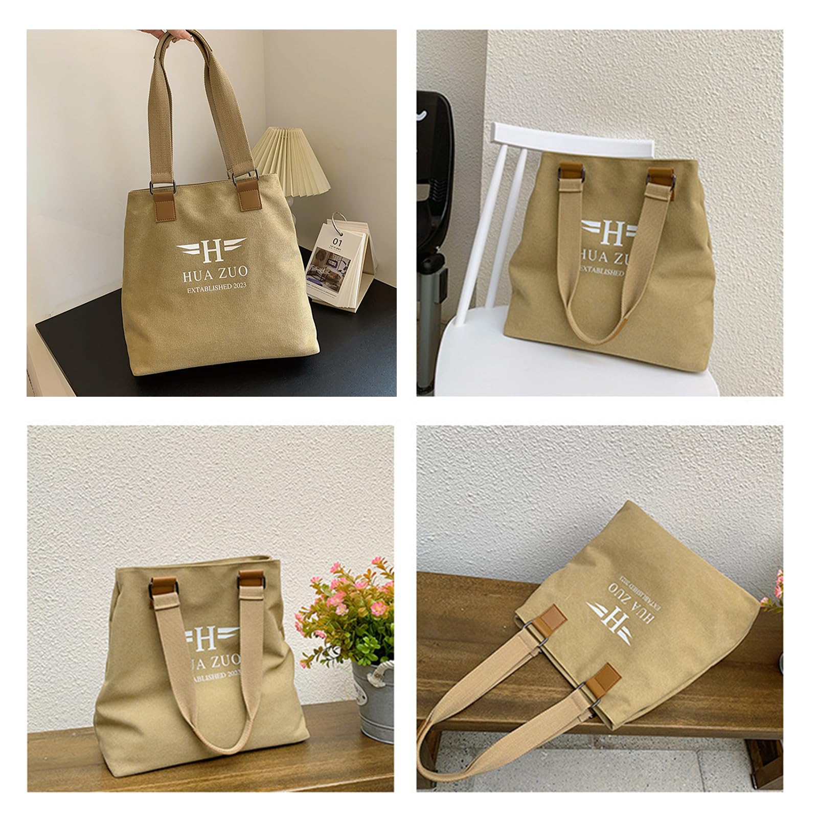 CORIOS Bolso de Mano de Lona Bolso de Hombro para Mujer Gran Capacidad Bolsa Shopper Bolsa de Ociopara Multifuncional Bolso Tote para Compras Trabajo Citas Viajes Café