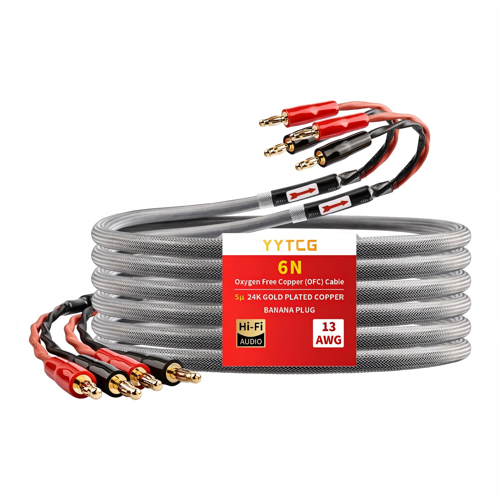 YYTCG HiFi 6N OFC Speaker Cable with Banana Plugs for Audiophile 6.56ft/2m | 4-core-OFC 9…