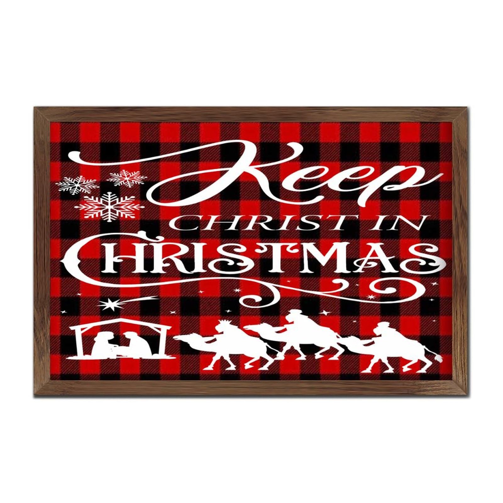 Panneau bois Keep Christ in Christmas rustique de 20x30 cm pour entrée de maison