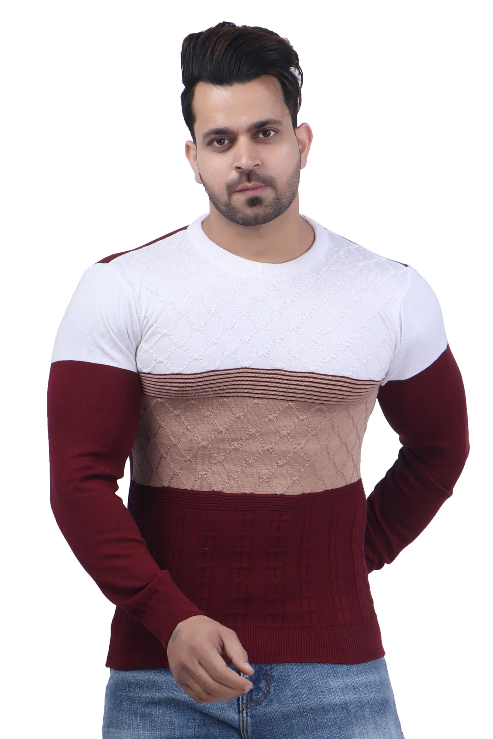 feverfew Latest Trendy Pullover Sweater | Self Design Sweater Sweater for Men | Round Neck Sweater for Men | Mens's Dark Grey Sweaters-picture-1