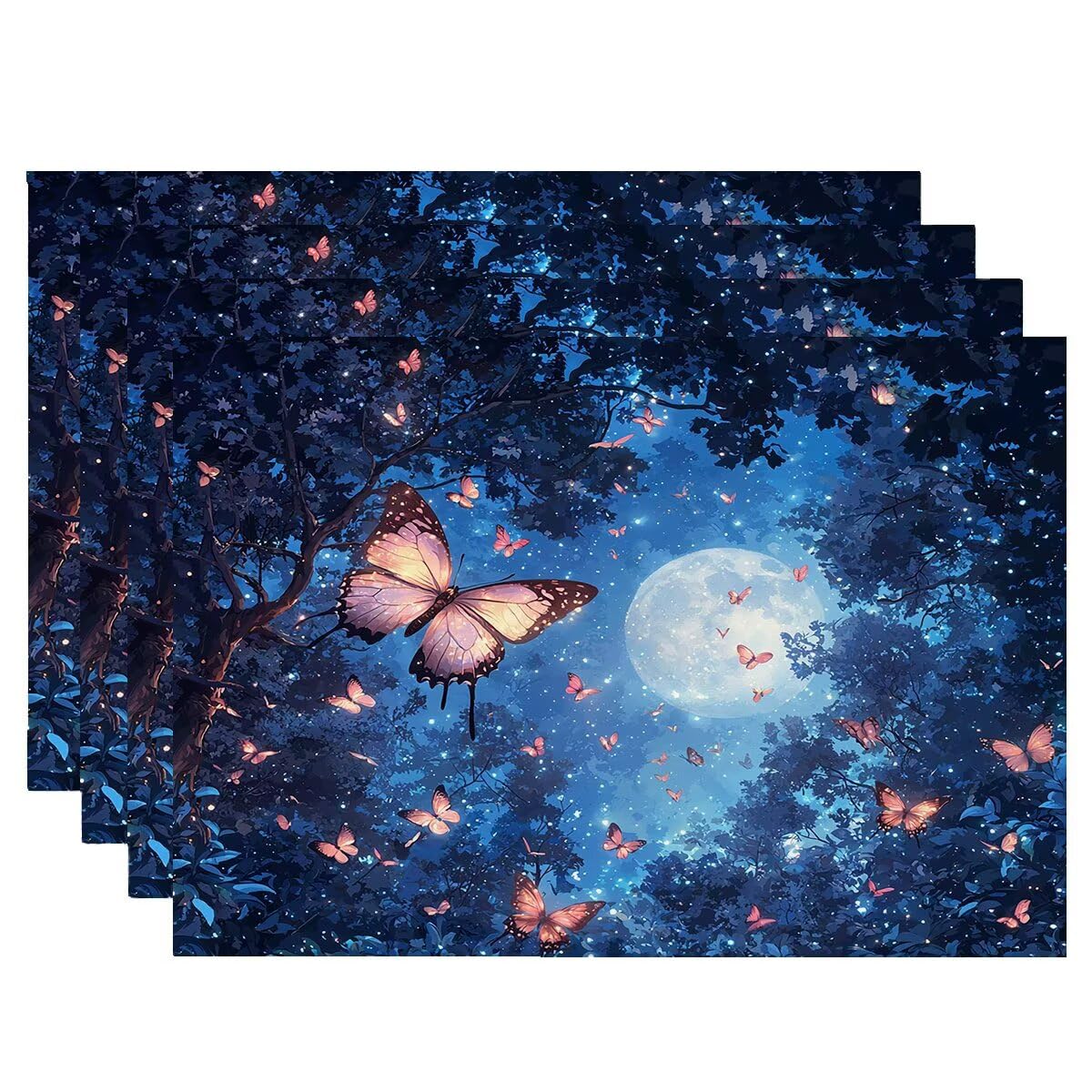 Set de table 50x35cm papillon lot de 4 en lin lavable et antidérapant