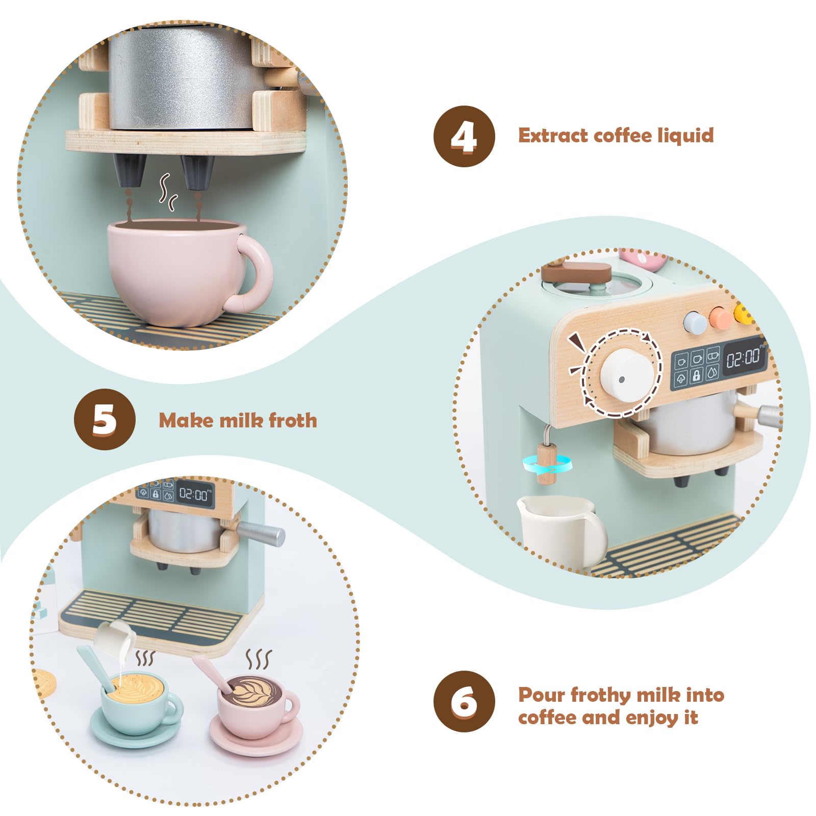 Kinder Kaffeemaschine Spielset, 23PCS hölzerne Küche Spielzeug, Spielen Küche Zubehör für Kleinkinder, Espressomaschine Spielset, Geschenk für Jungen und Mädchen 3 4 5 Jahre