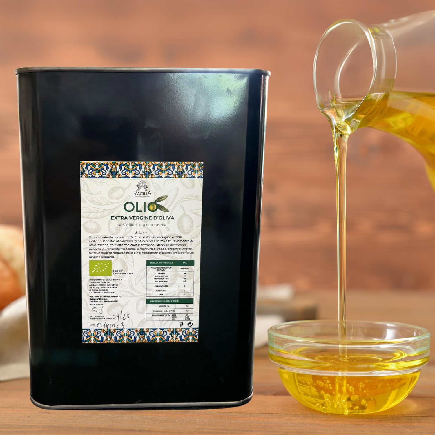 RACILIA Organiczna oliwa z oliwek 3L tłoczona na zimno - organiczna z Włoch Extra Virgin Sycylijska dziewica ekstrahowana na zimno | 100% Włoskie 3 Litry w Puszkach, Kuchnia Polska - Idealny Wybór