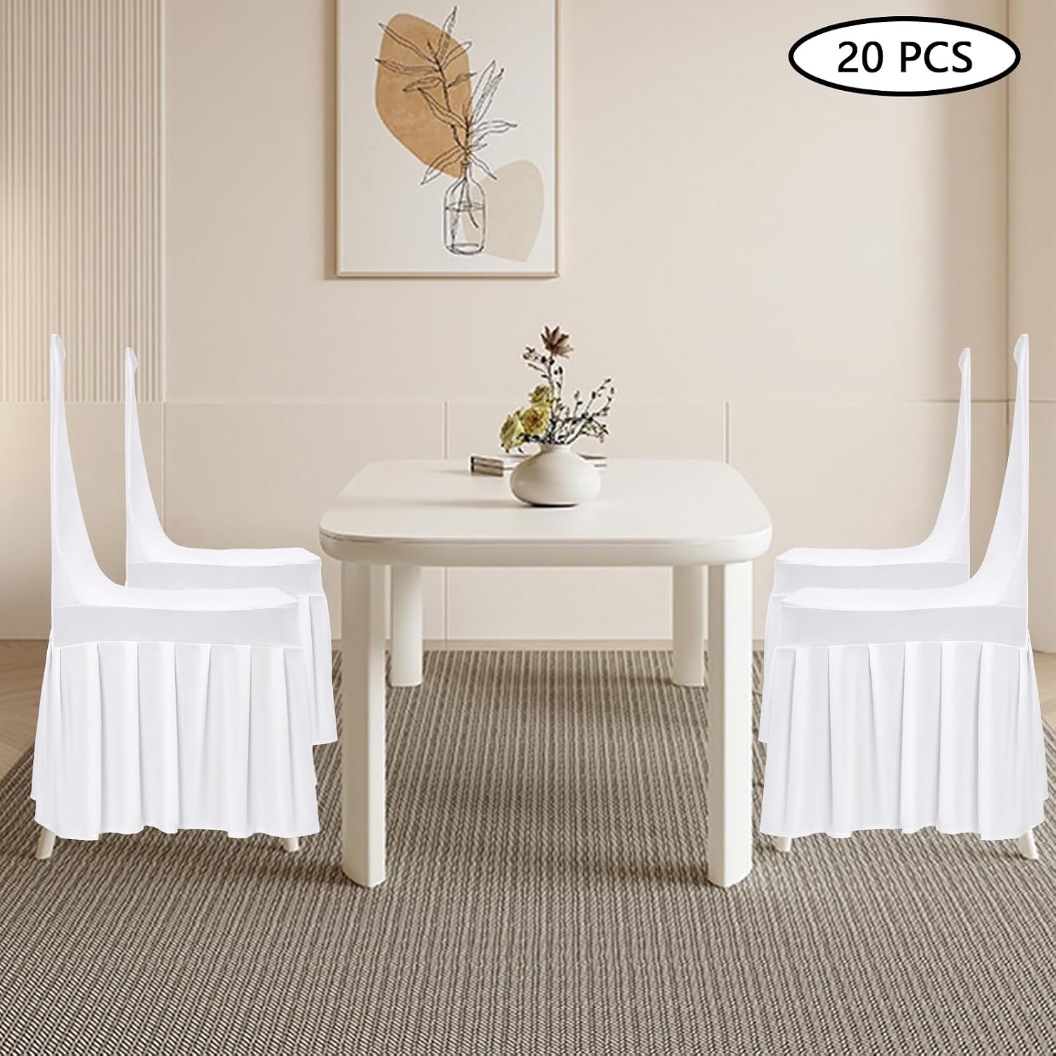 20-Pack Chair Slipcovers with Pleated Skirt, Stretch Spandex Dining Chair Covers Washable Protective Cover for Wooden Chairs, Wedding, Banquet, Party, White