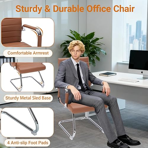 Miniatura 4 de Sidnali - Sillas de sala de espera, silla de invitados de oficina con base de trineo y respaldo medio para recepción sala de conferencias, color