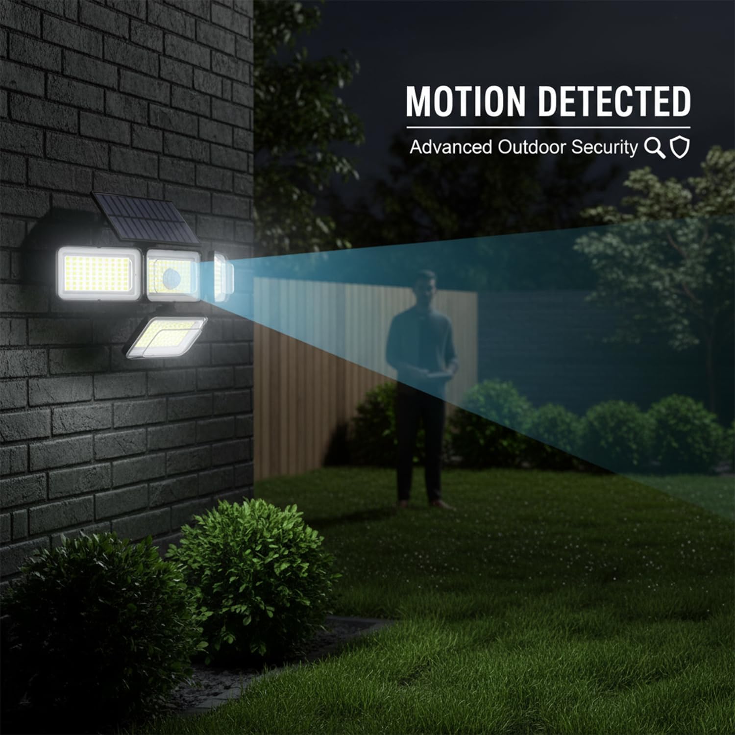 Solar Motion Sensor Outdoor Wall Light, Solar Lights Outdoor Waterproof IP65, 4-Sided LED Solar Wall Lamp with Motion Detection, Solar Powered Outdoor Light for Yard Patio Garage Fence (Black-1PC)