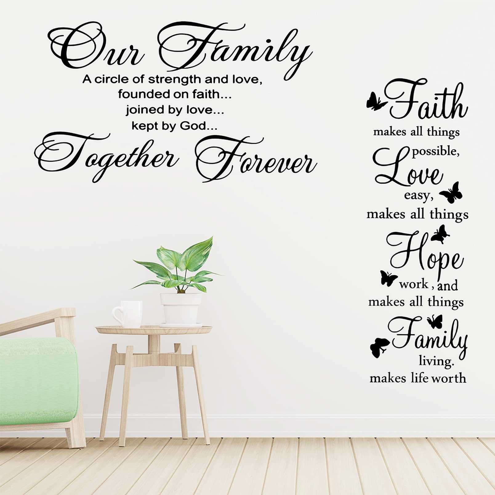2 Sheets Vinyl Wall Quotes, Family Wall Decals Inspirational Saying Quotes Stickers Faith Hope Love Family Art Decor for Living Room Bedroom Home Office Classroom