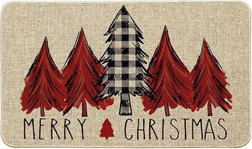 Artoid Mode Felpudo Rojo de Árboles de Navidad Feliz Navidad, Decoración del Hogar de Invierno Alfombra de Interruptor de Perfil Bajo Felpudo