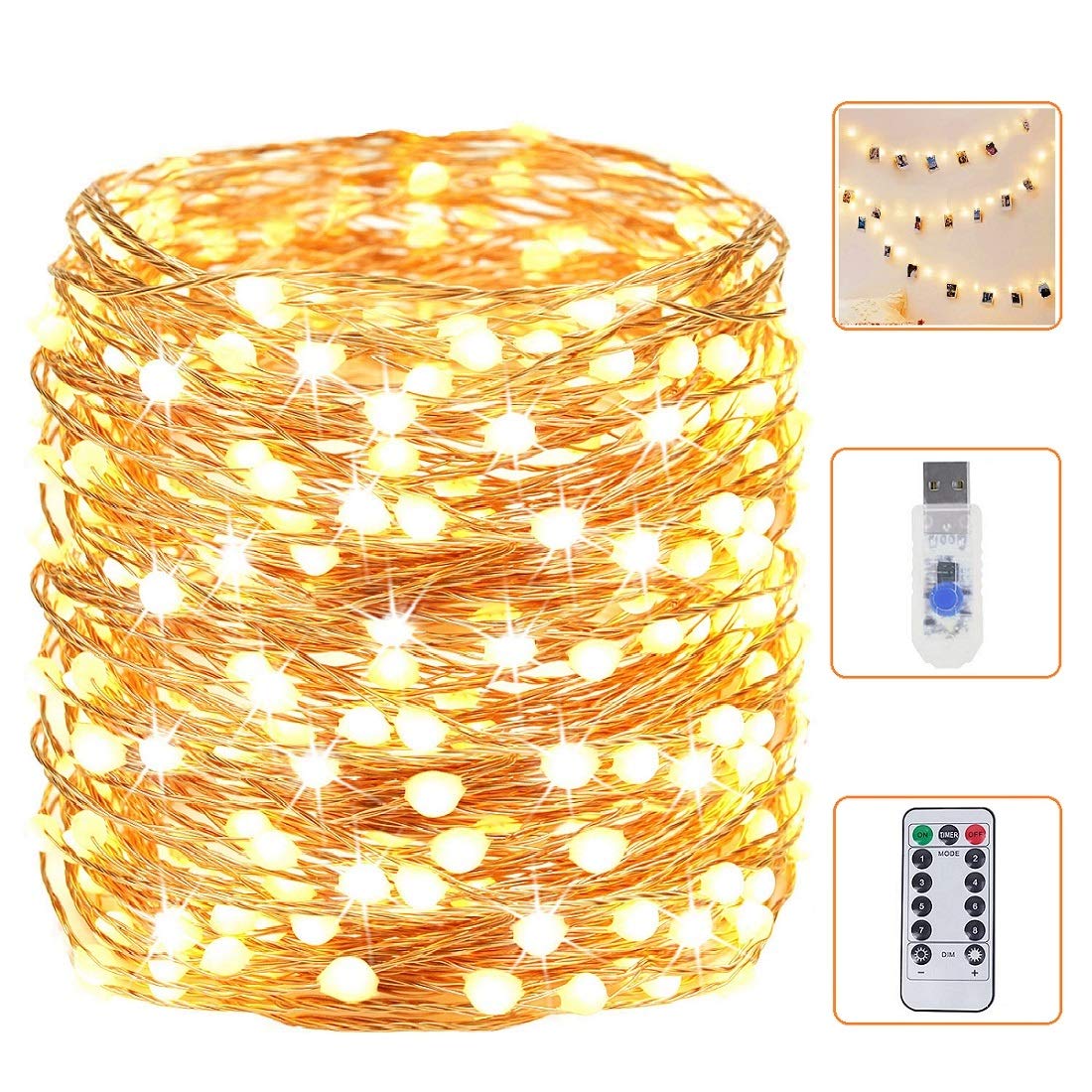 String Lights USB Plug in, 72FT 200 Ultra-Bright Fairy Lights, Remote Control with 8 Scene Modes, Timer and dimmer Options USB Christmas Lights for Wedding Festival Bedroom Xmas Decorations