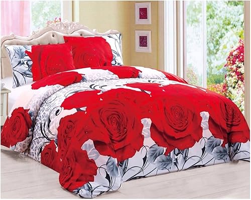 21Fashion 3D - Juego de cama con funda de edredón y sábana bajera con estampado floral, King