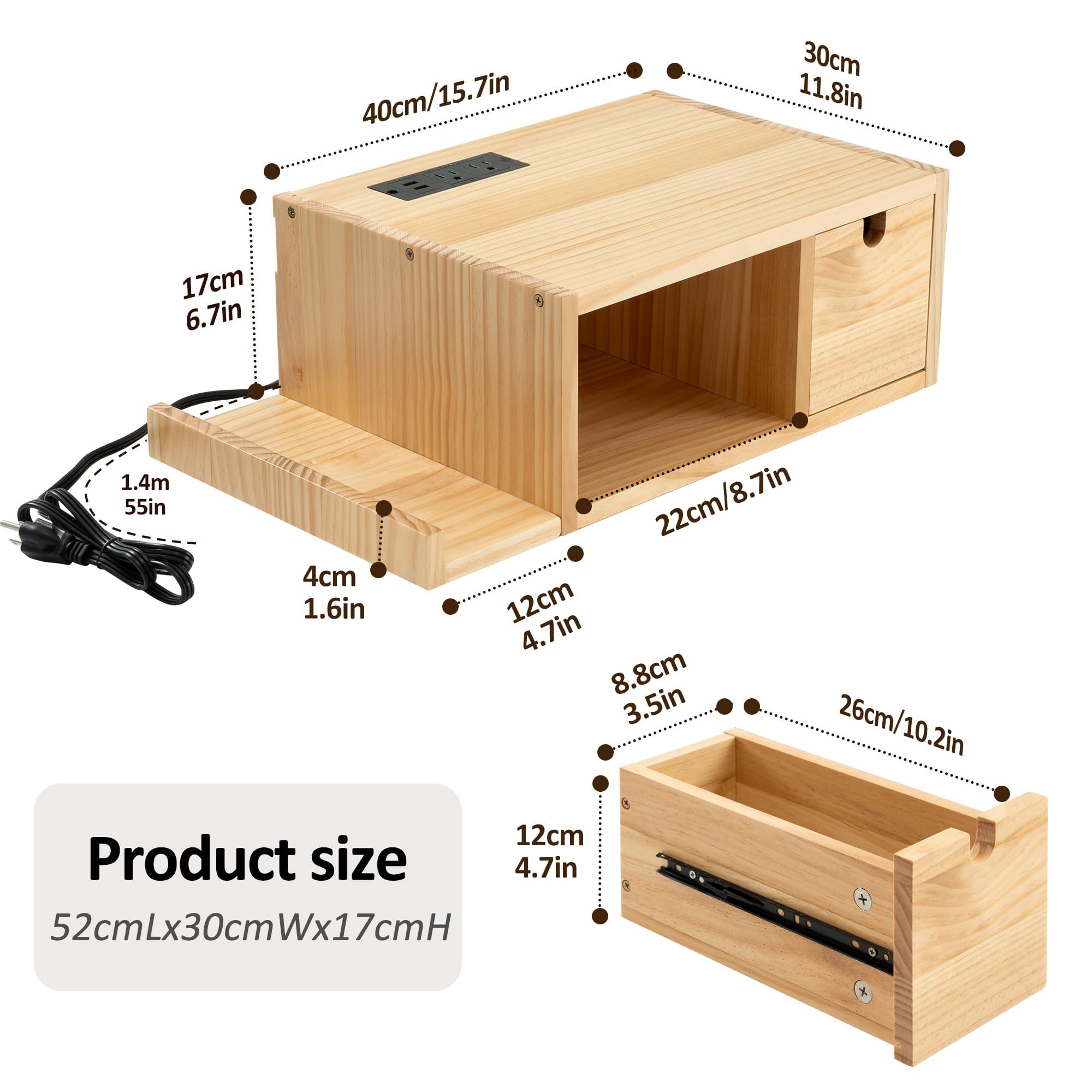 Mesita de noche flotante con estación de carga, moderna mesita de noche con cajón montado en la pared, mesita de noche pequeña de madera maciza, estante de mesa auxiliar para dormitorio 7