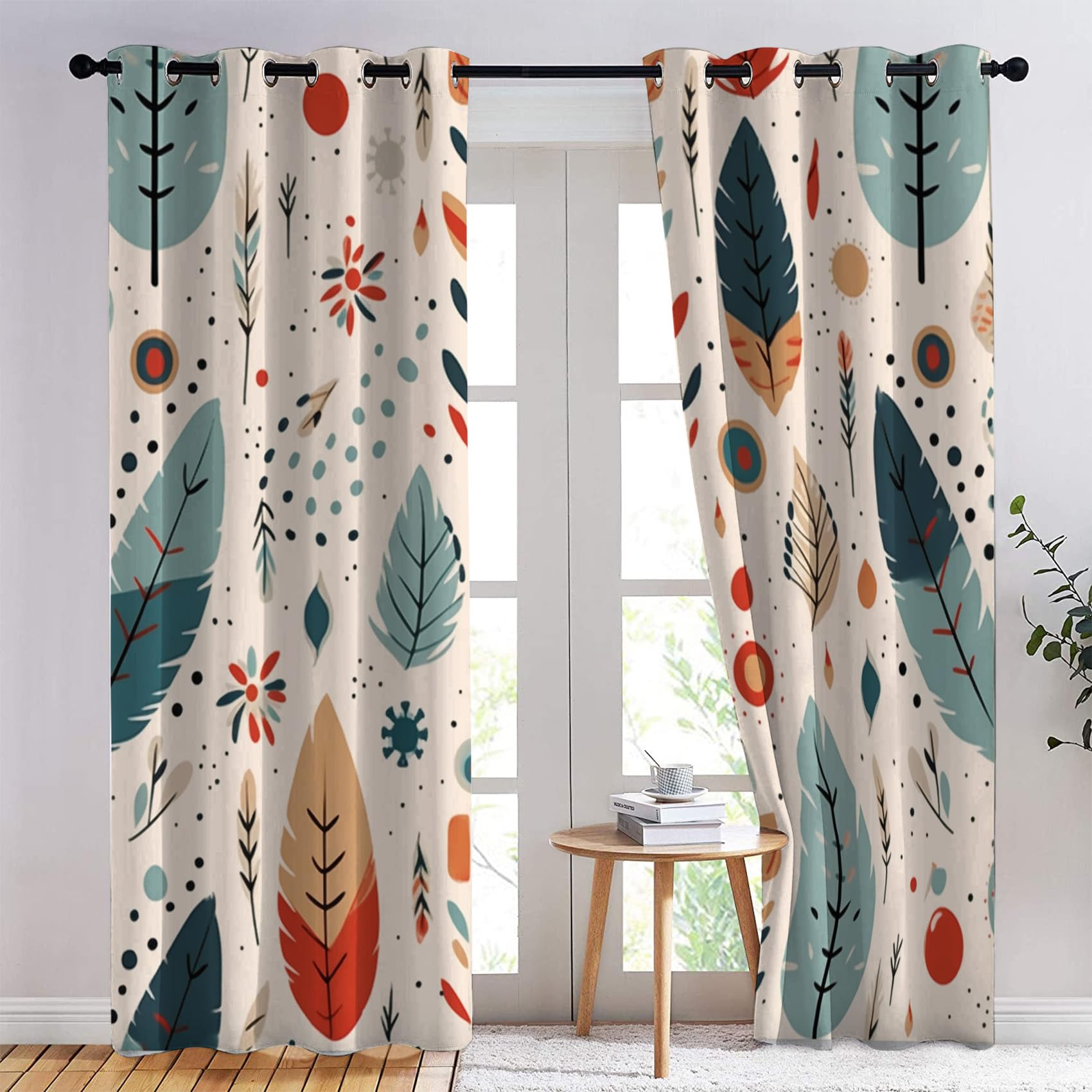 Rideau Occultant Plume De Bohème, Bohémien Motif Rideaux Thermiques à Oeillets, Rideaux Imprimé pour Salon Chambre Fenetre Moderne Décoration, 140x160 cm (L x H), Lot de 2