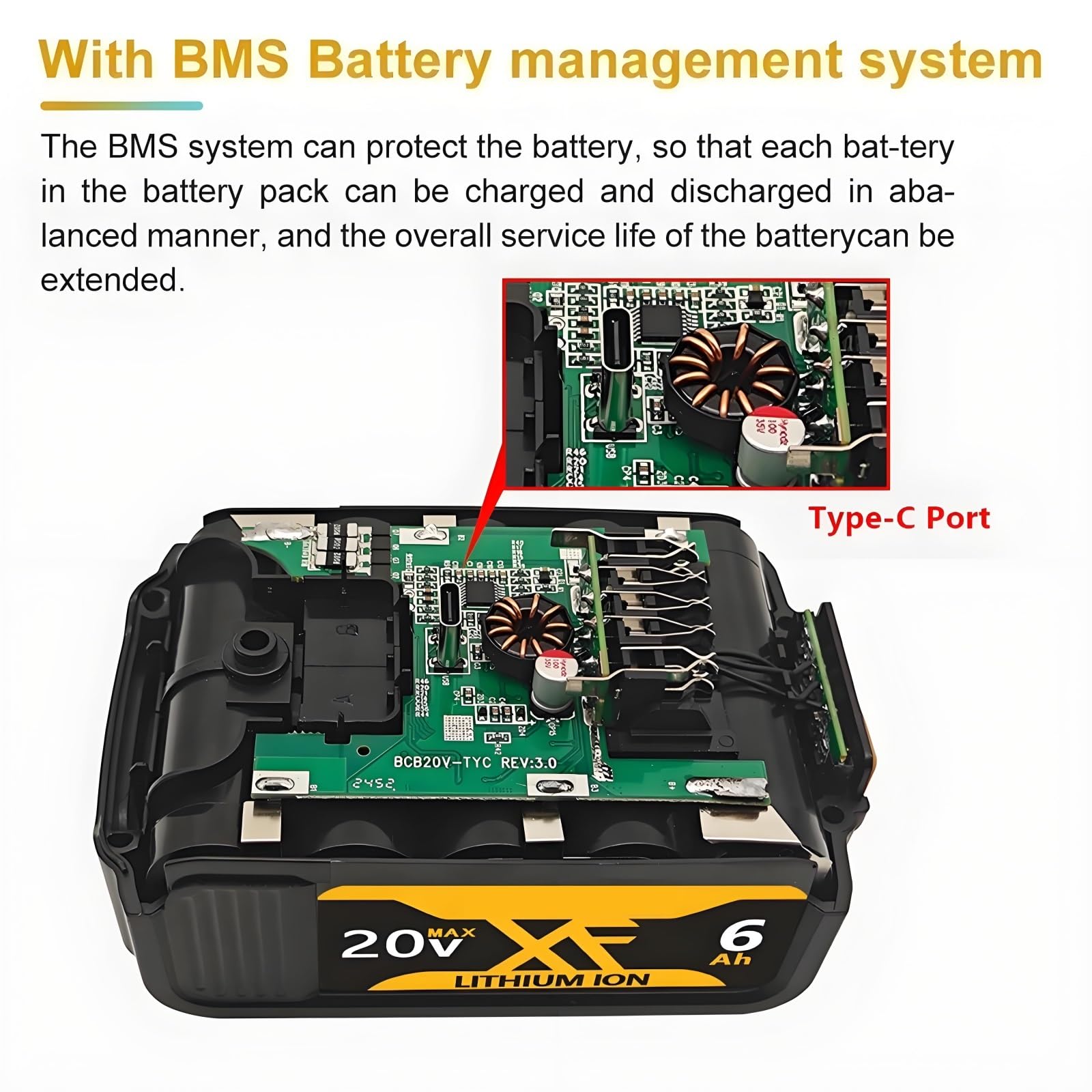 Batería 20V Compatible Con DeWalt 20V MAX, Li-Ion 6Ah/8Ah, BMS Integrado, LED, Uso A Baja Temperatura, Para Taladros, Sierras Y Trabajo En Obra(1PCS 6Ah)
