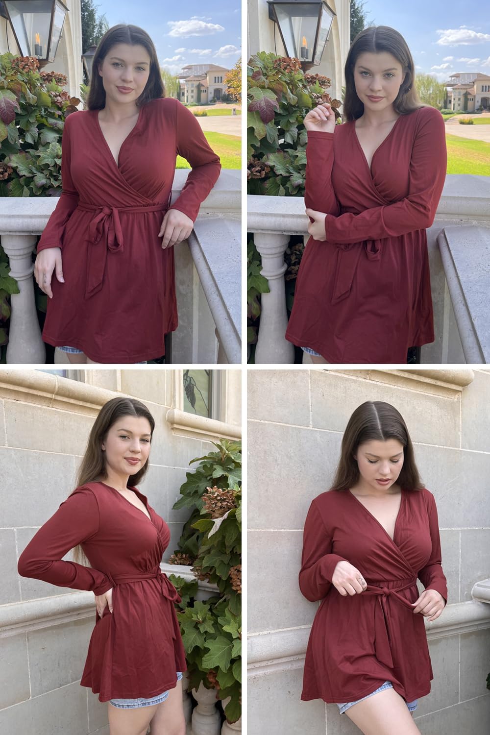 OUGES Women's Maternity Tunics Tops Shirts Long/Short Sleeve Wrap V Neck Nursing Maternity Clothes Casual Pregnancy Blouse - Image 2