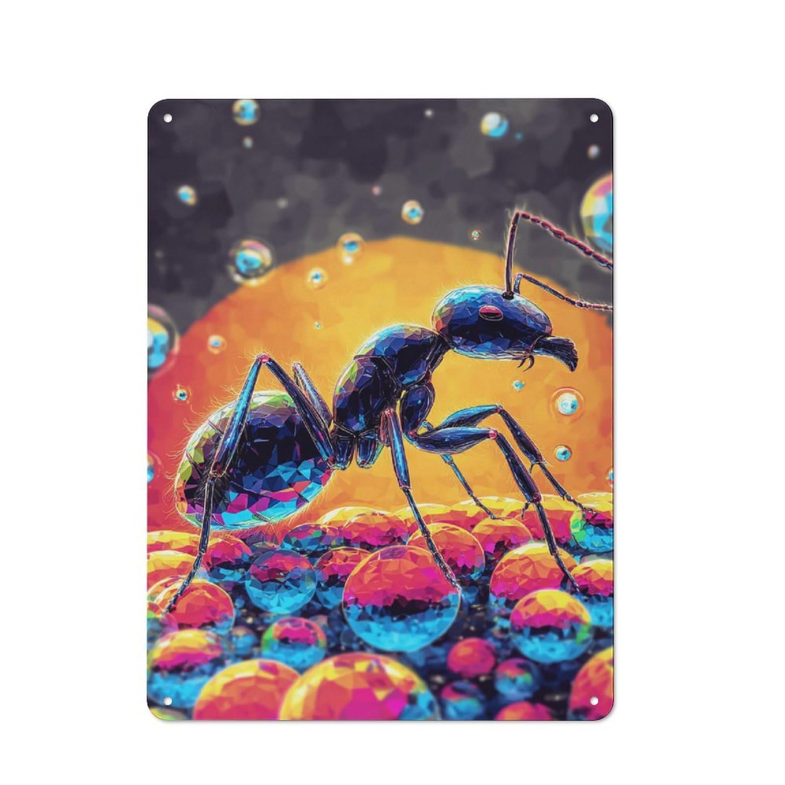 Junmoney Colorful Ant In Bubble Land Tin Wall Plaque 40X30cm With For Café Or Restaurant, Suited To Restaurant Decor Fans
